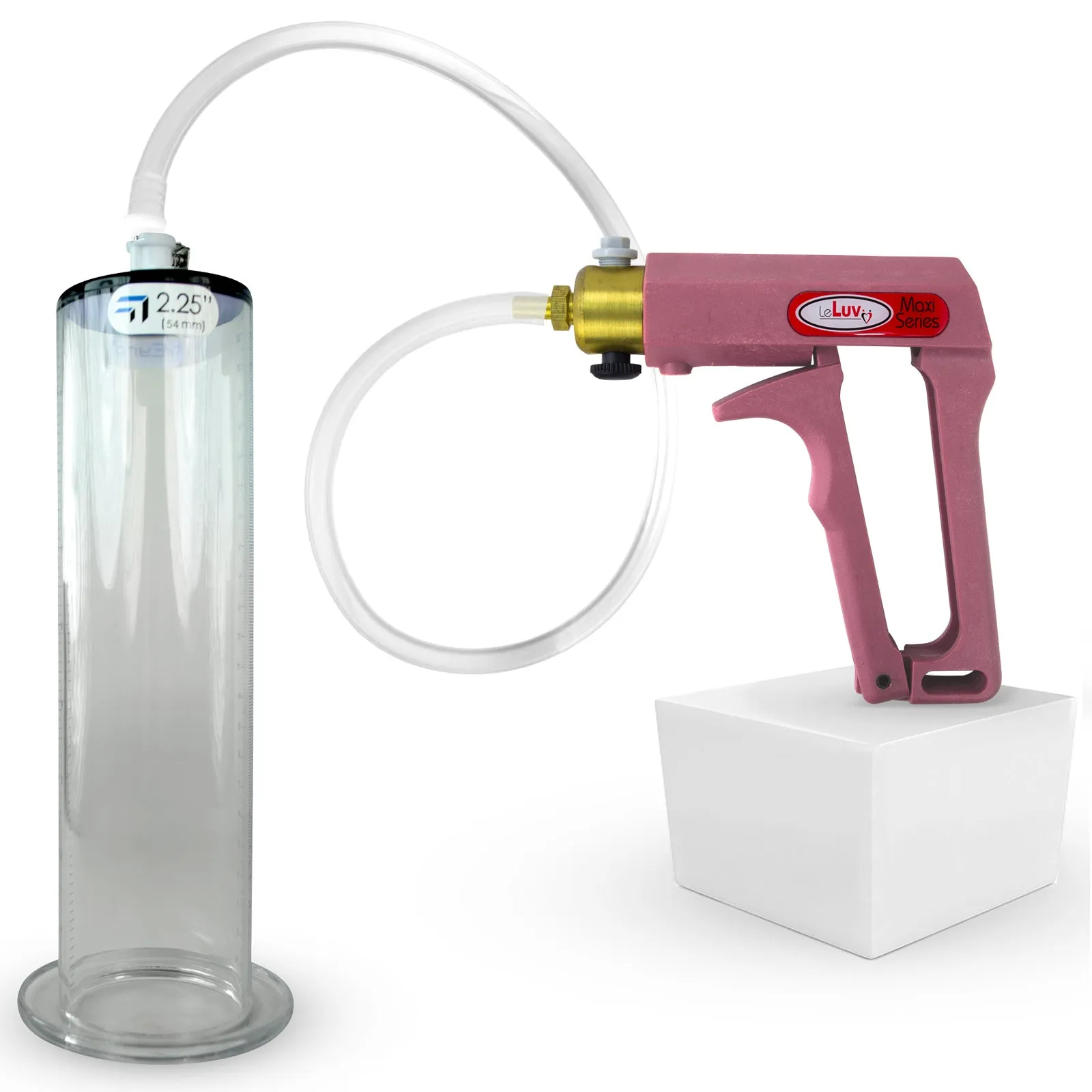 LeLuv Maxi Penis Pump | Pink Handle Clear Hose, All Gauge Options | WIDE FLANGE Cylinder