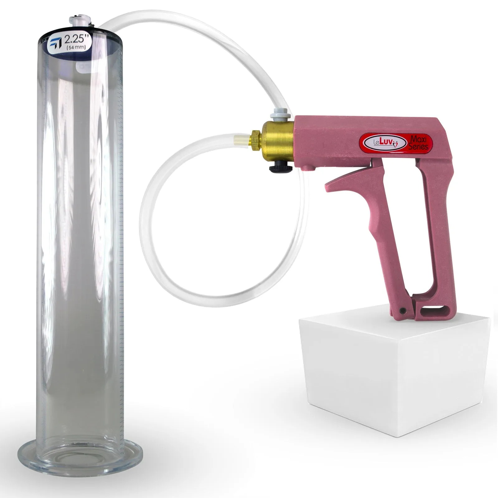 LeLuv Maxi Penis Pump | Pink Handle Clear Hose, All Gauge Options | WIDE FLANGE Cylinder