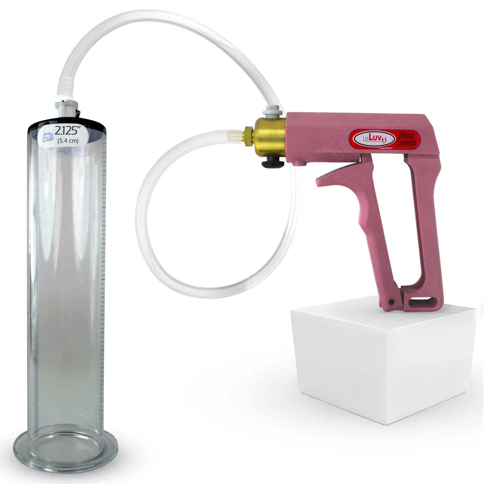 LeLuv Maxi Penis Pump | Pink Handle Clear Hose, All Gauge Options | WIDE FLANGE Cylinder