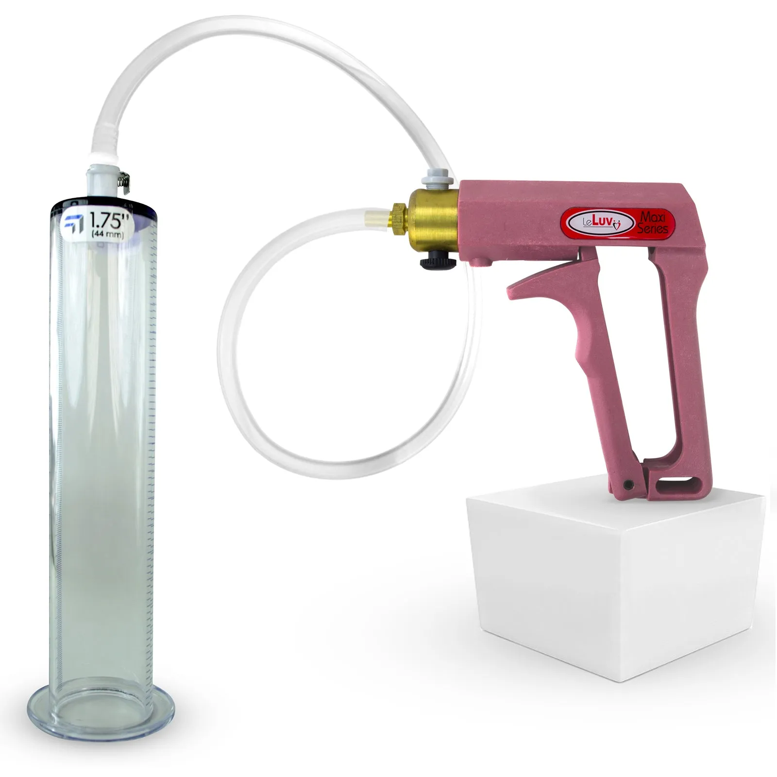 LeLuv Maxi Penis Pump | Pink Handle Clear Hose, All Gauge Options | WIDE FLANGE Cylinder