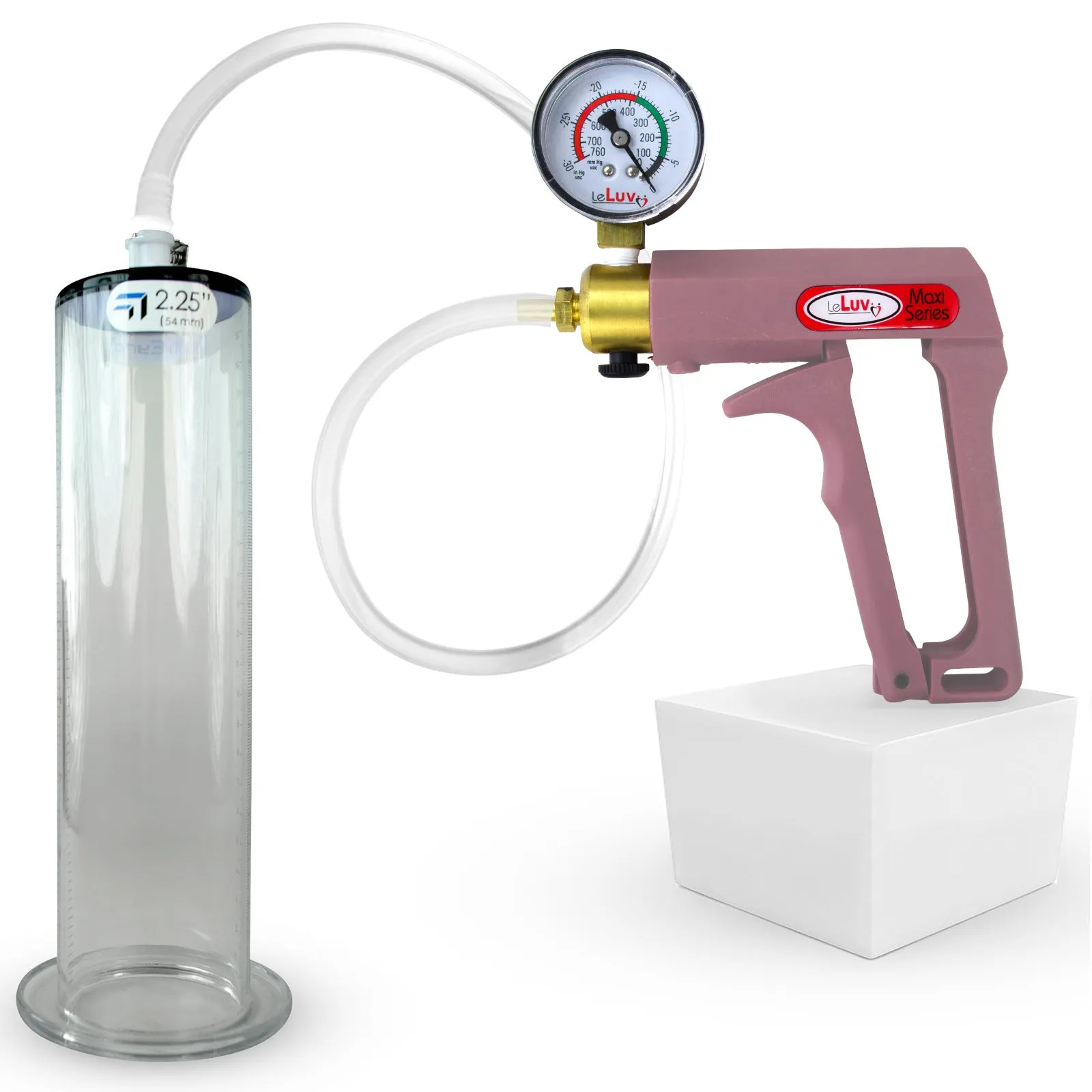 LeLuv Maxi Penis Pump | Pink Handle Clear Hose, All Gauge Options | WIDE FLANGE Cylinder