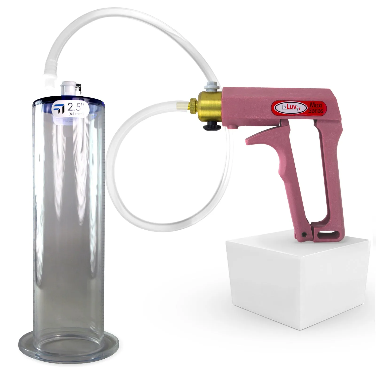 LeLuv Maxi Penis Pump | Pink Handle Clear Hose, All Gauge Options | WIDE FLANGE Cylinder