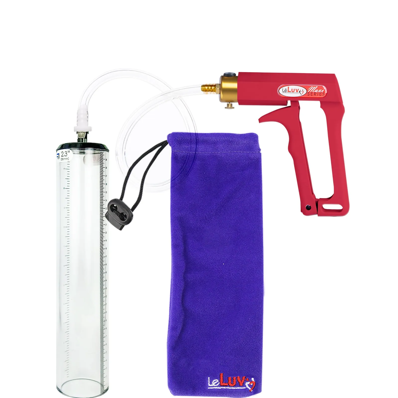 LeLuv Maxi Penis Pump with Thick-Walled Cylinders, Clear Hose - Choose Length & Diameter