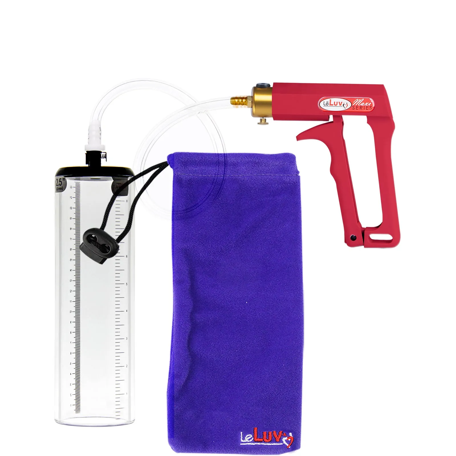 LeLuv Maxi Penis Pump with Thick-Walled Cylinders, Clear Hose - Choose Length & Diameter