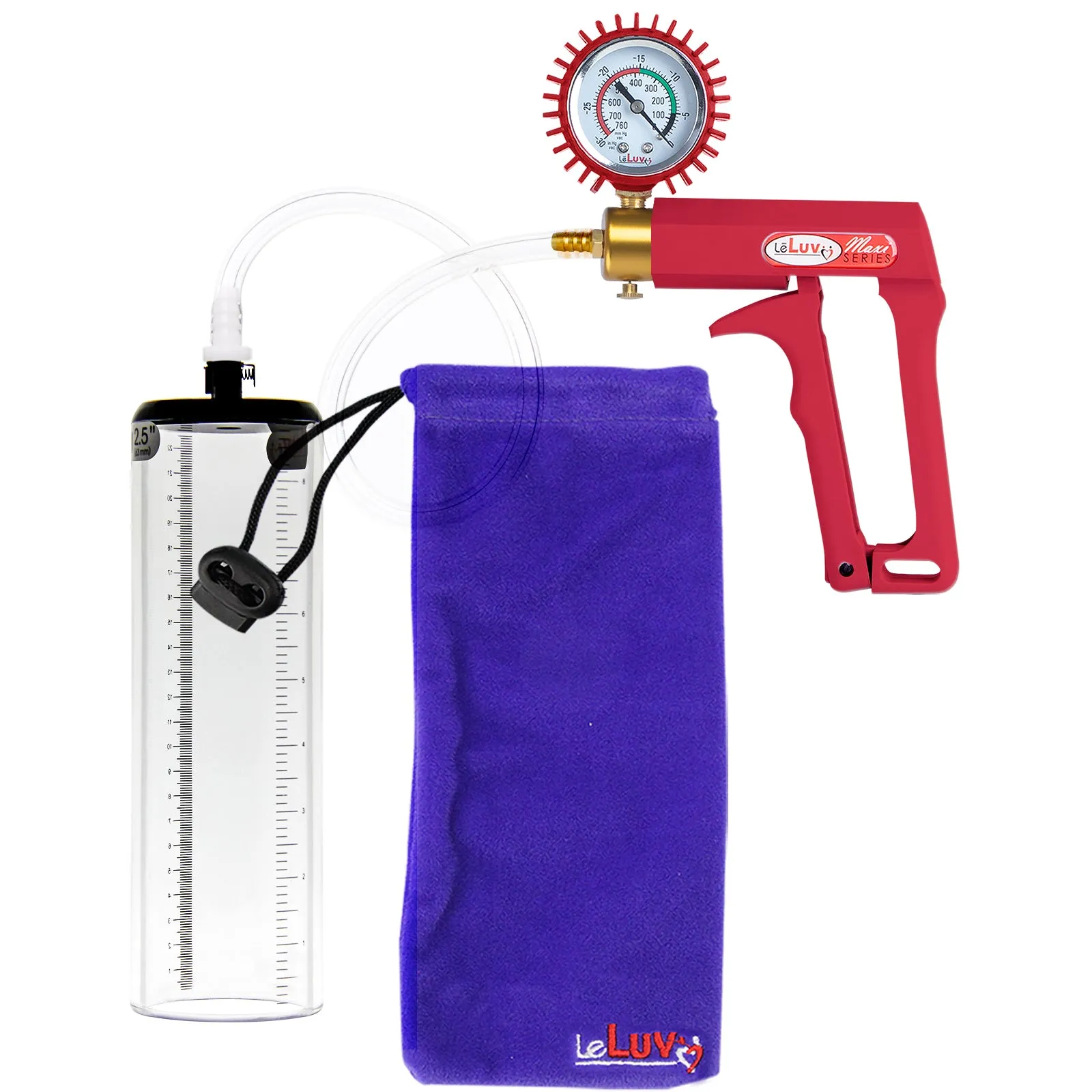 LeLuv Maxi Penis Pump with Thick-Walled Cylinders, Clear Hose - Choose Length & Diameter