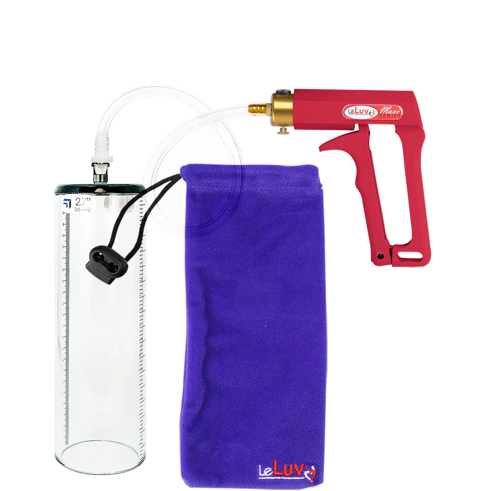 LeLuv Maxi Penis Pump with Thick-Walled Cylinders, Clear Hose - Choose Length & Diameter