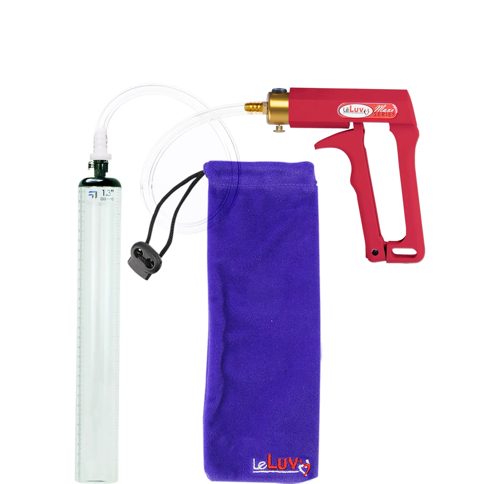 LeLuv Maxi Penis Pump with Thick-Walled Cylinders, Clear Hose - Choose Length & Diameter