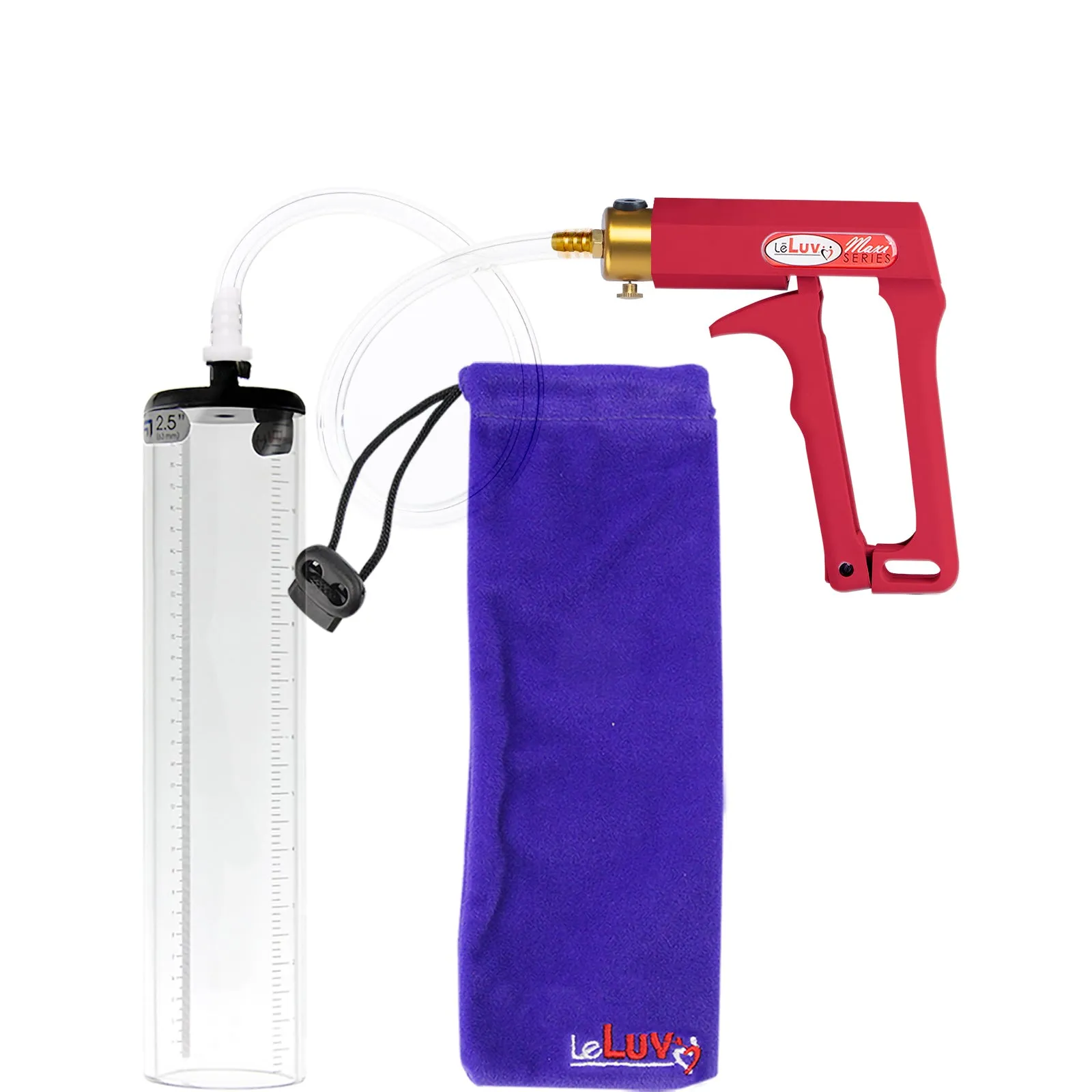 LeLuv Maxi Penis Pump with Thick-Walled Cylinders, Clear Hose - Choose Length & Diameter