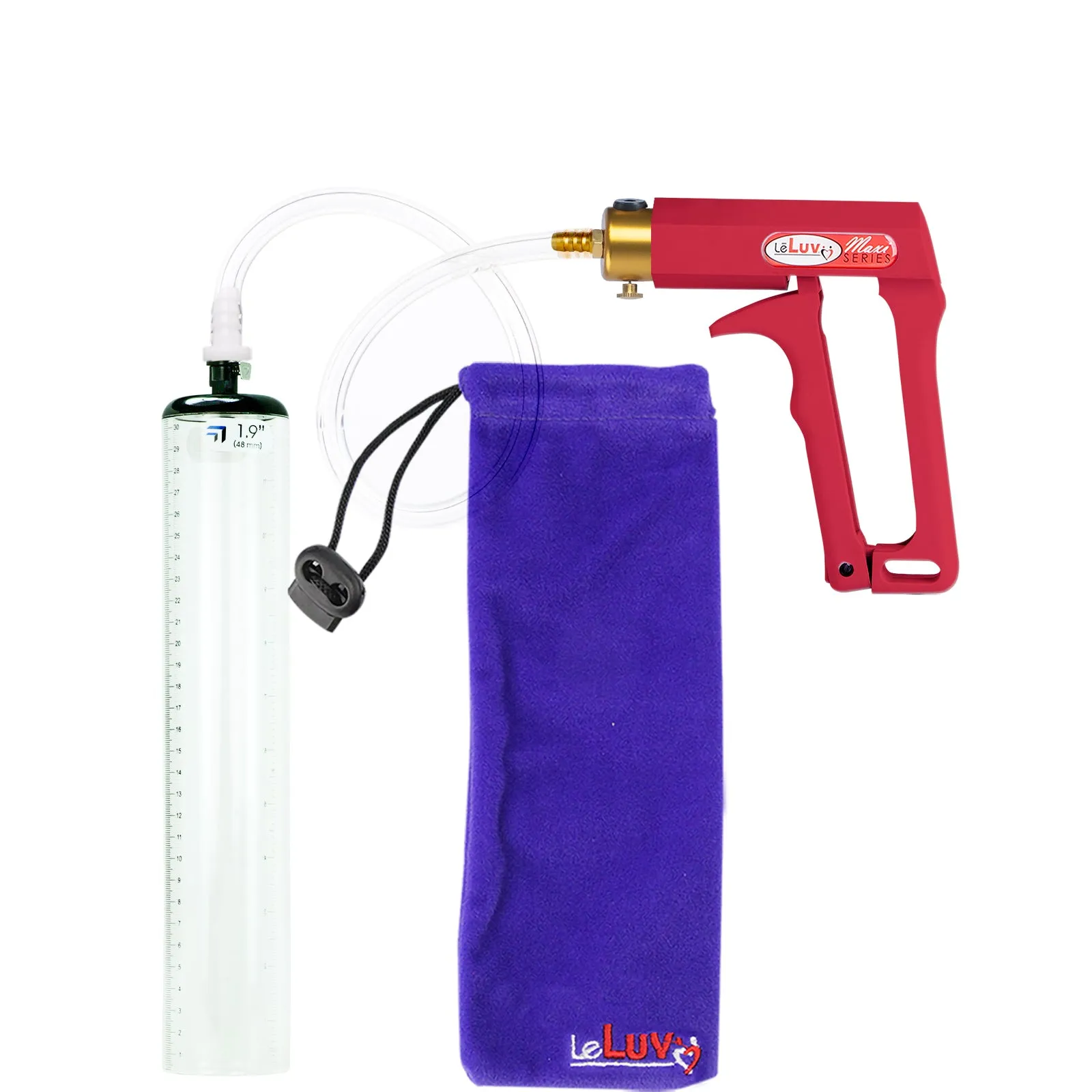 LeLuv Maxi Penis Pump with Thick-Walled Cylinders, Clear Hose - Choose Length & Diameter