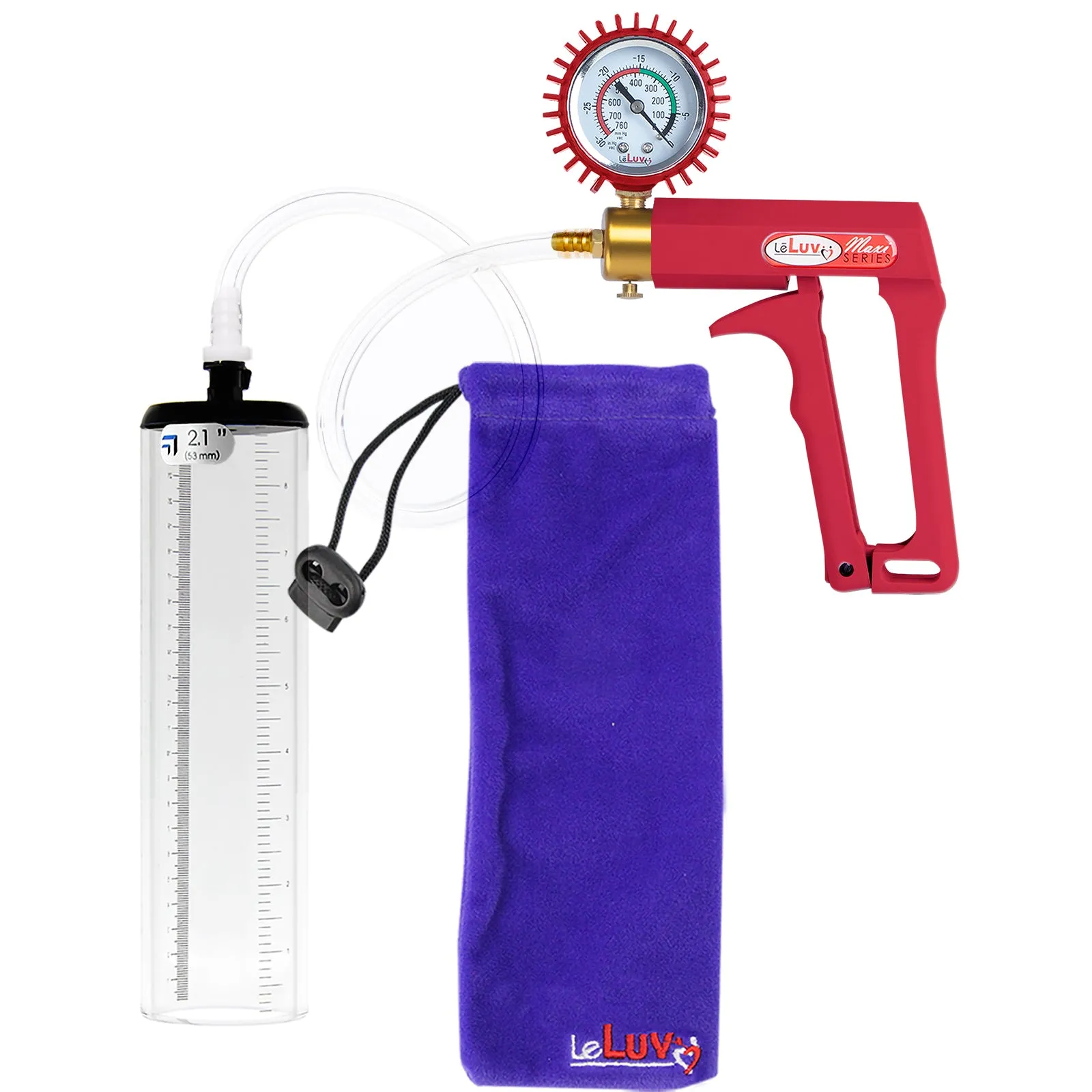 LeLuv Maxi Penis Pump with Thick-Walled Cylinders, Clear Hose - Choose Length & Diameter