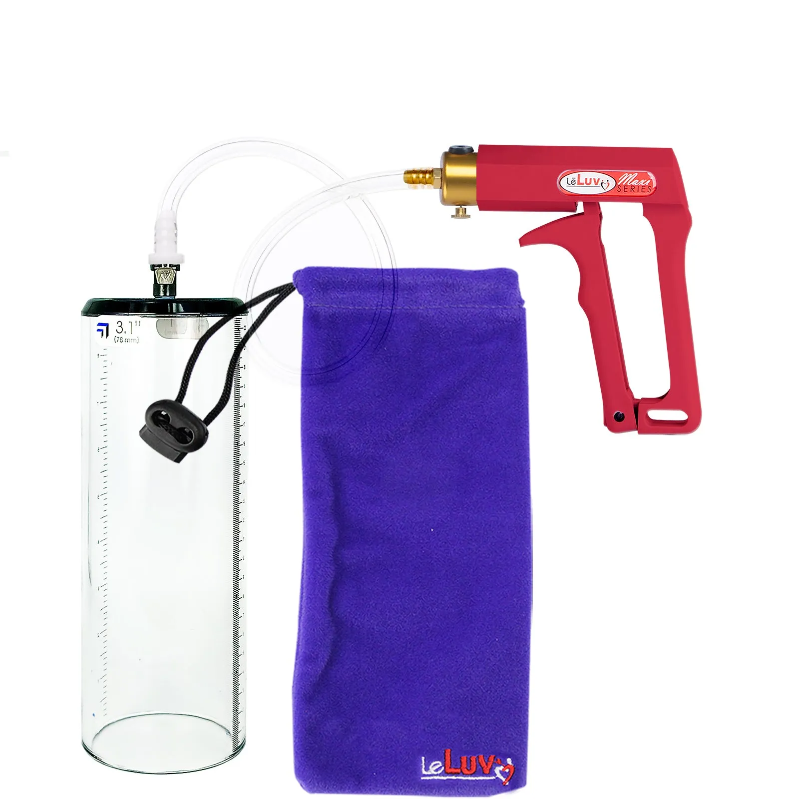 LeLuv Maxi Penis Pump with Thick-Walled Cylinders, Clear Hose - Choose Length & Diameter