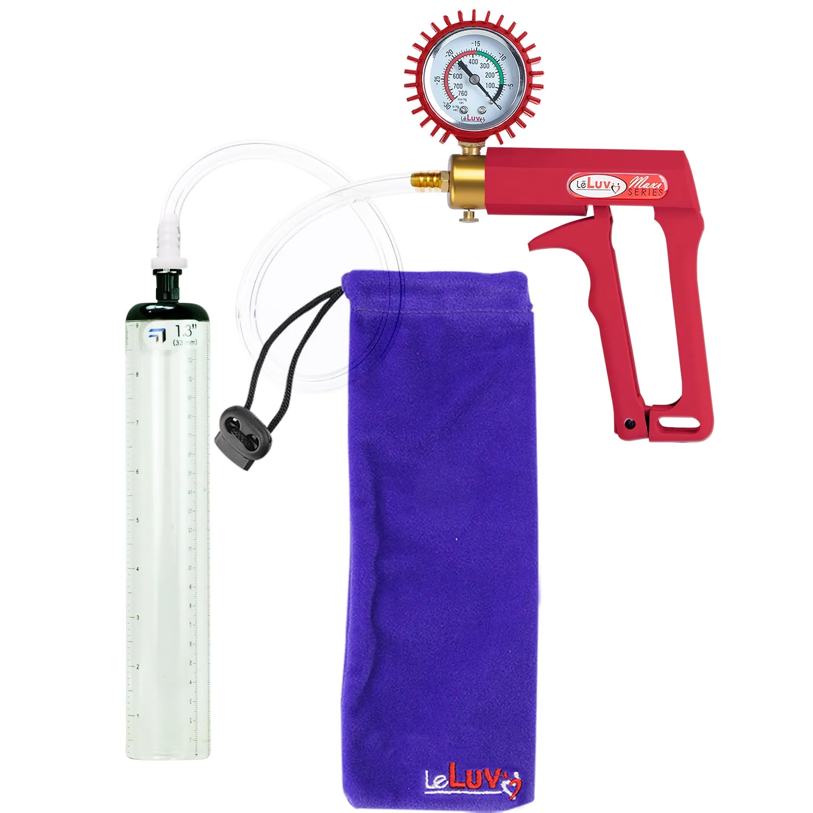 LeLuv Maxi Penis Pump with Thick-Walled Cylinders, Clear Hose - Choose Length & Diameter