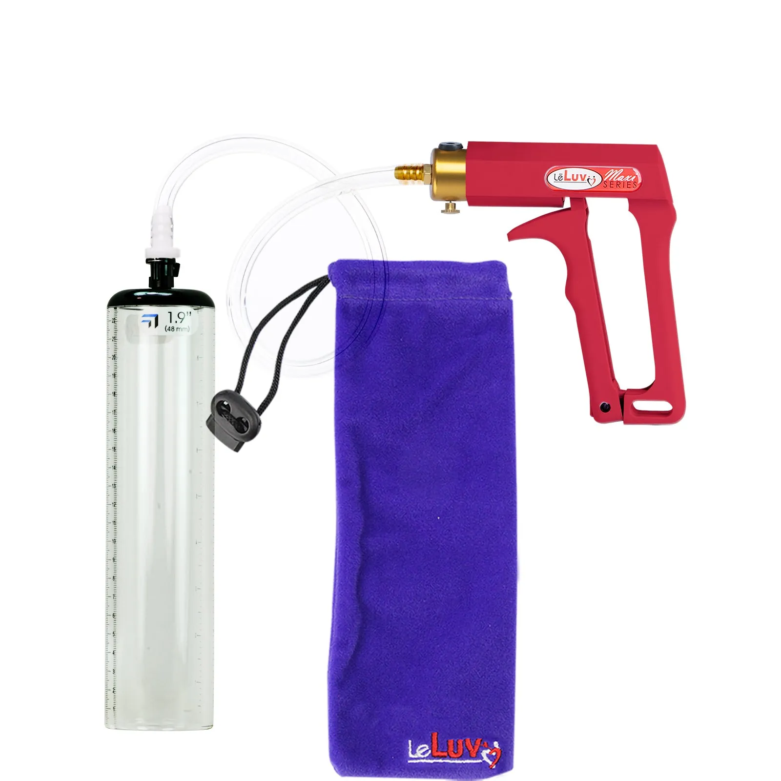 LeLuv Maxi Penis Pump with Thick-Walled Cylinders, Clear Hose - Choose Length & Diameter