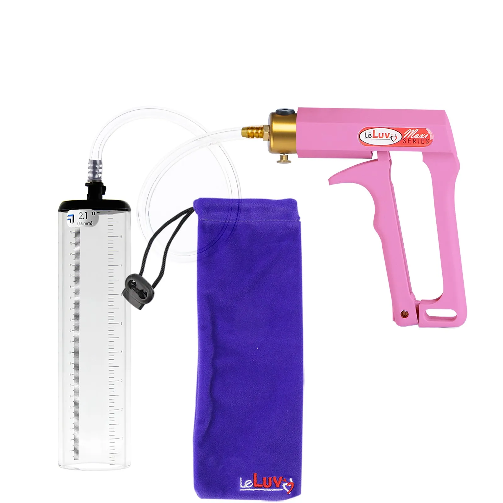 LeLuv Maxi Pink Handle Clear Hose | Penis Pump | 9" Thick Flange Cylinder