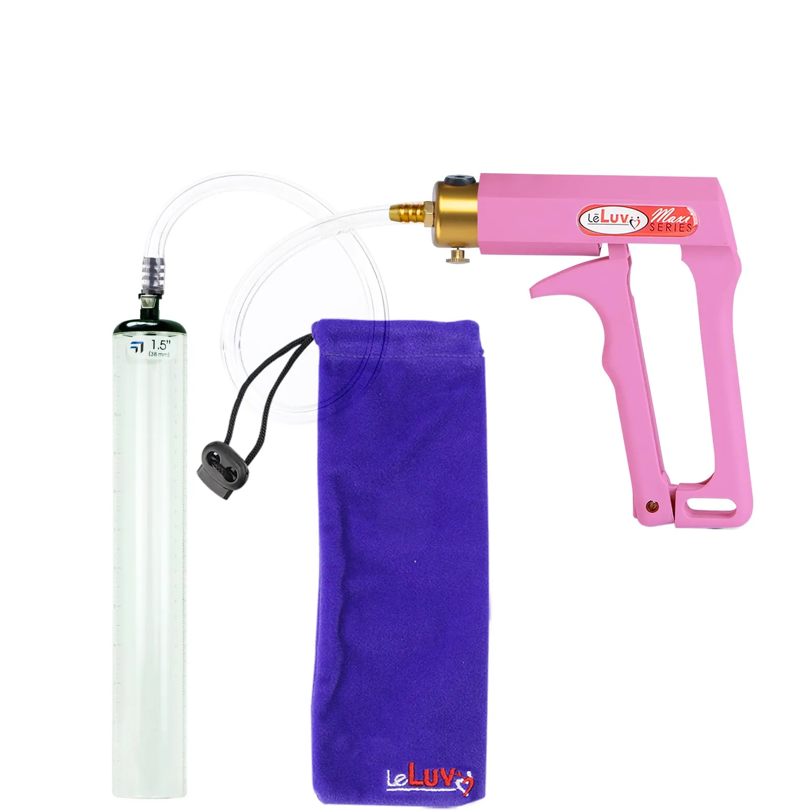 LeLuv Maxi Pink Handle Clear Hose | Penis Pump | 9" Thick Flange Cylinder