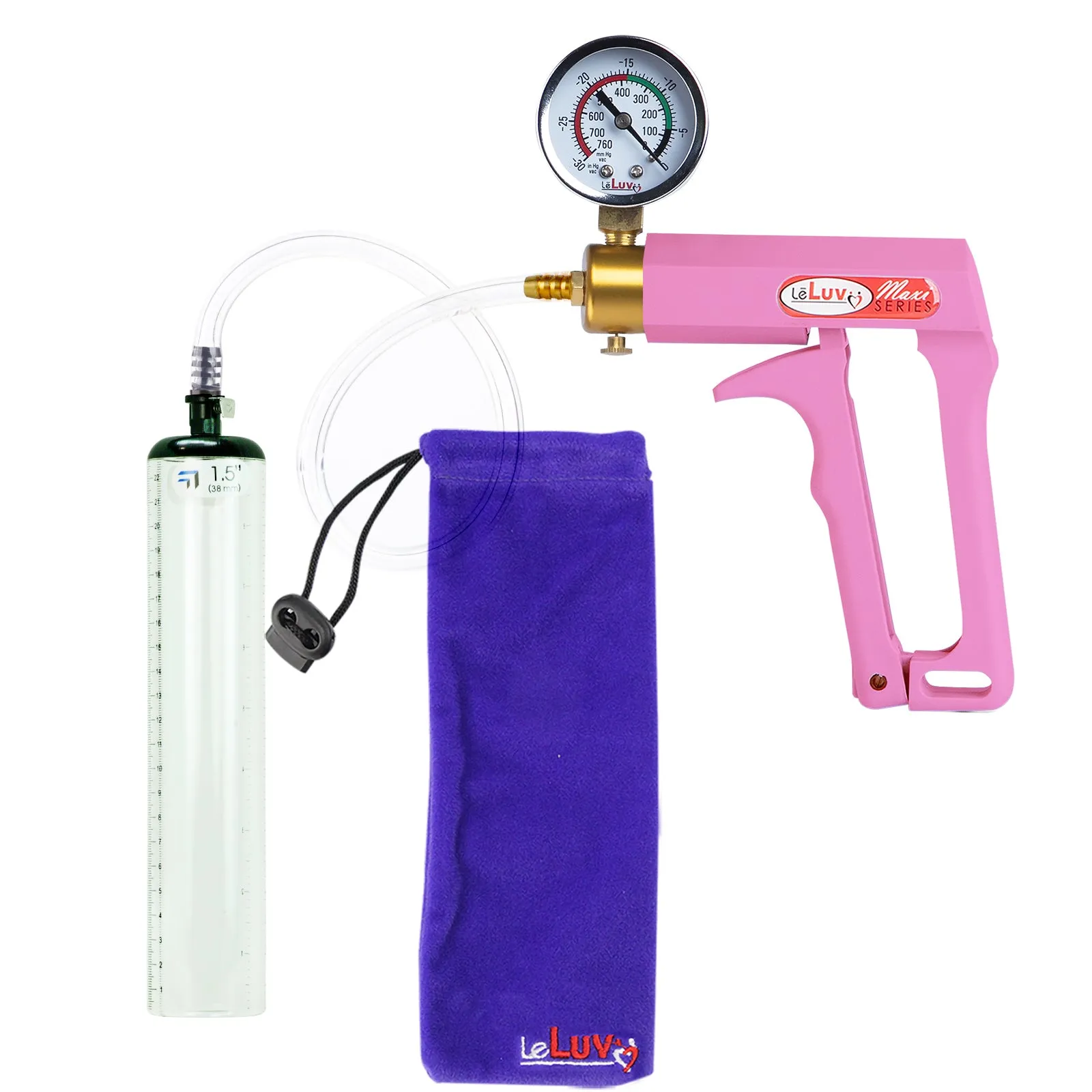 LeLuv Maxi Pink Handle Clear Hose | Penis Pump | 9" Thick Flange Cylinder