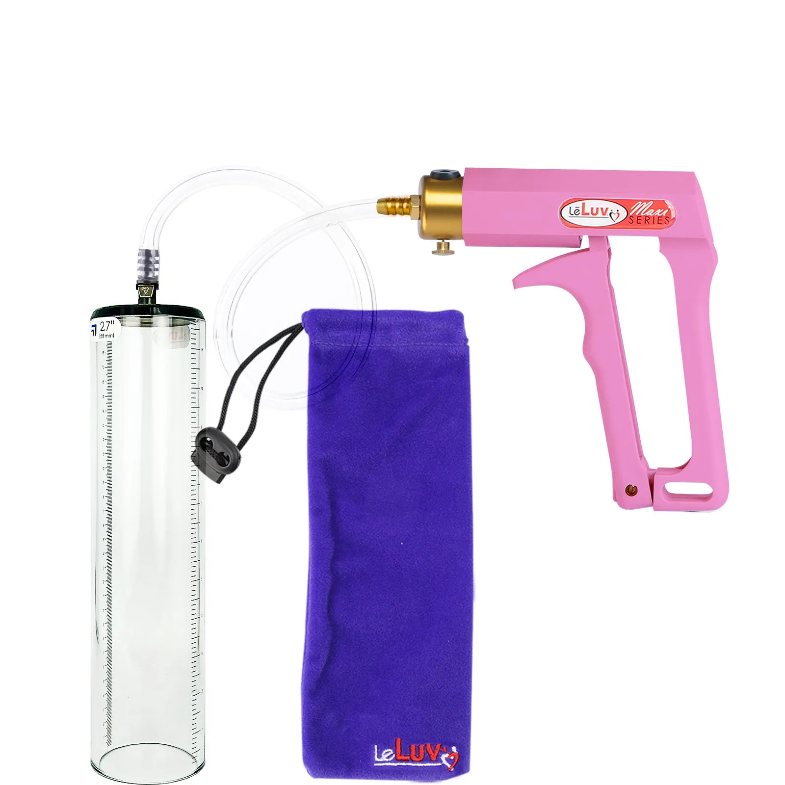 LeLuv Maxi Pink Handle Clear Hose | Penis Pump | 9" Thick Flange Cylinder