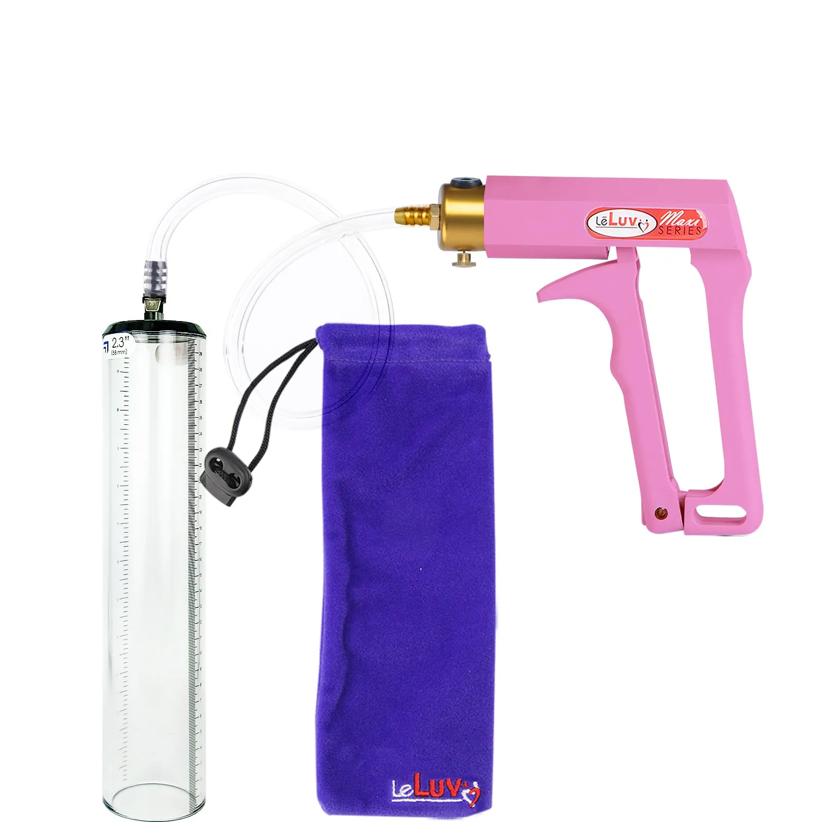 LeLuv Maxi Pink Handle Clear Hose | Penis Pump | 9" Thick Flange Cylinder