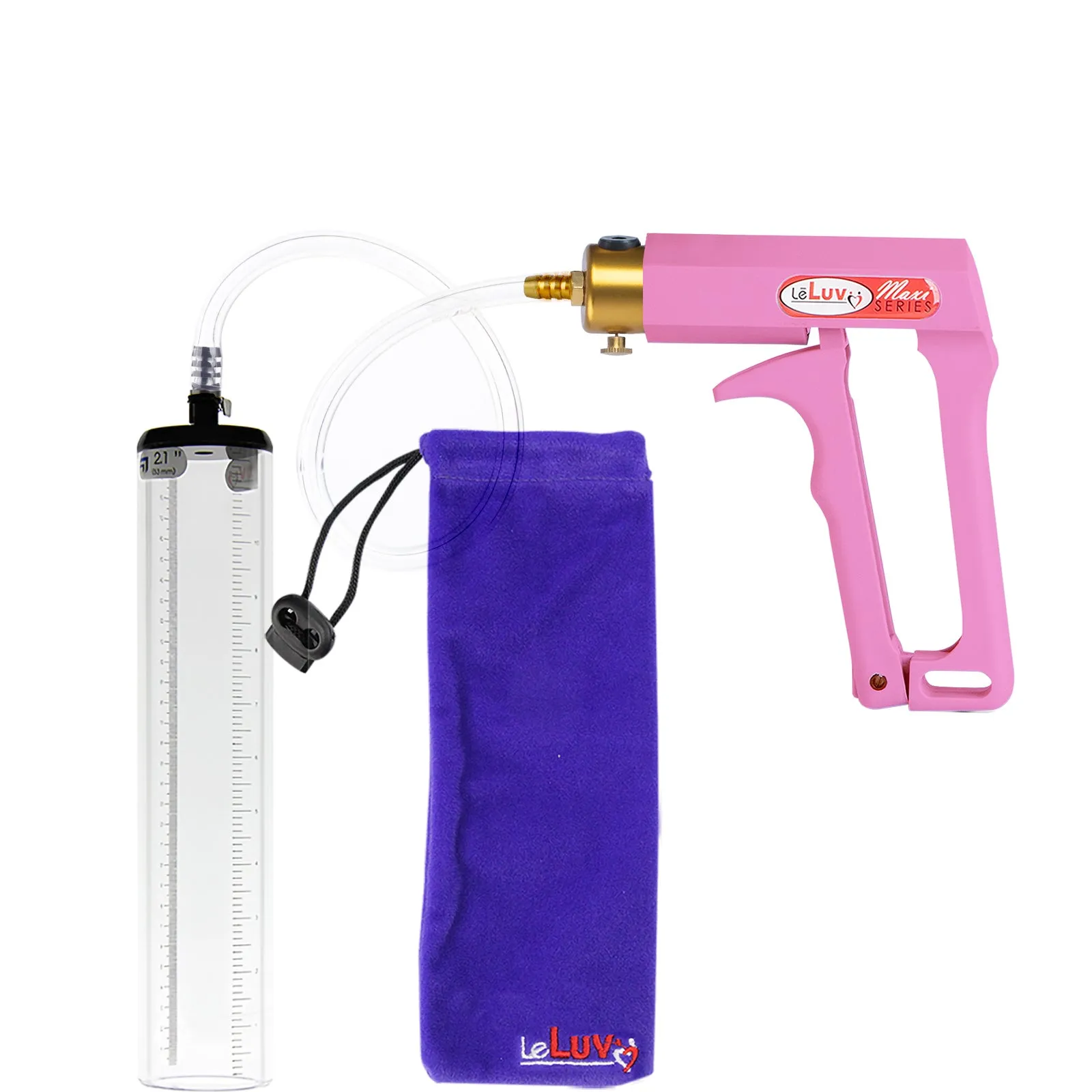 LeLuv Maxi Pink Handle Clear Hose | Penis Pump | 9" Thick Flange Cylinder