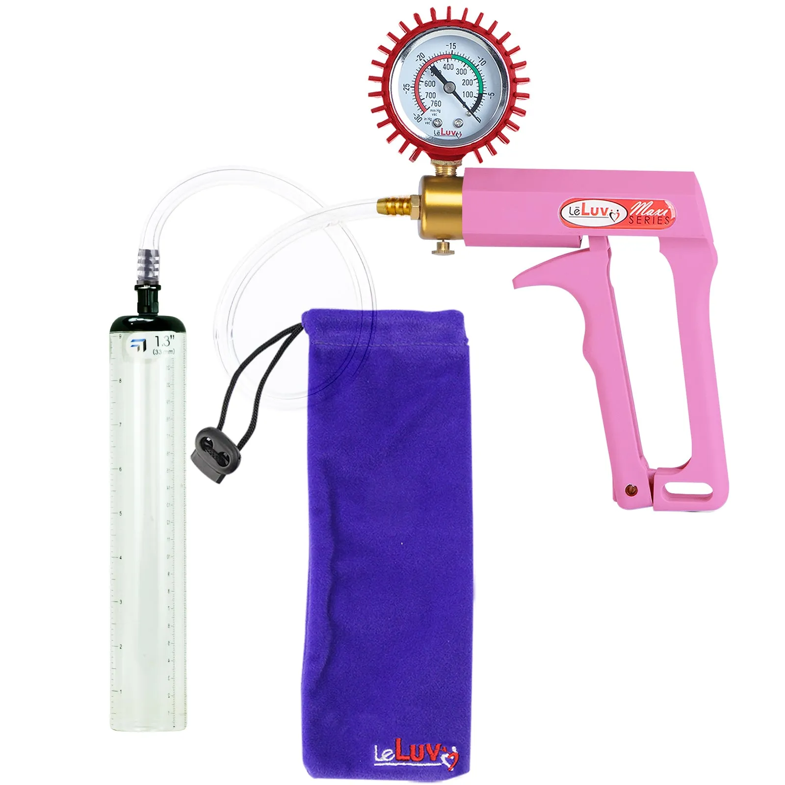 LeLuv Maxi Pink Handle Clear Hose | Penis Pump | 9" Thick Flange Cylinder