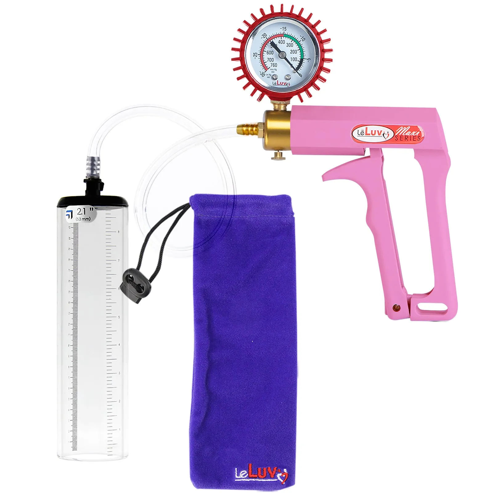 LeLuv Maxi Pink Handle Clear Hose | Penis Pump | 9" Thick Flange Cylinder