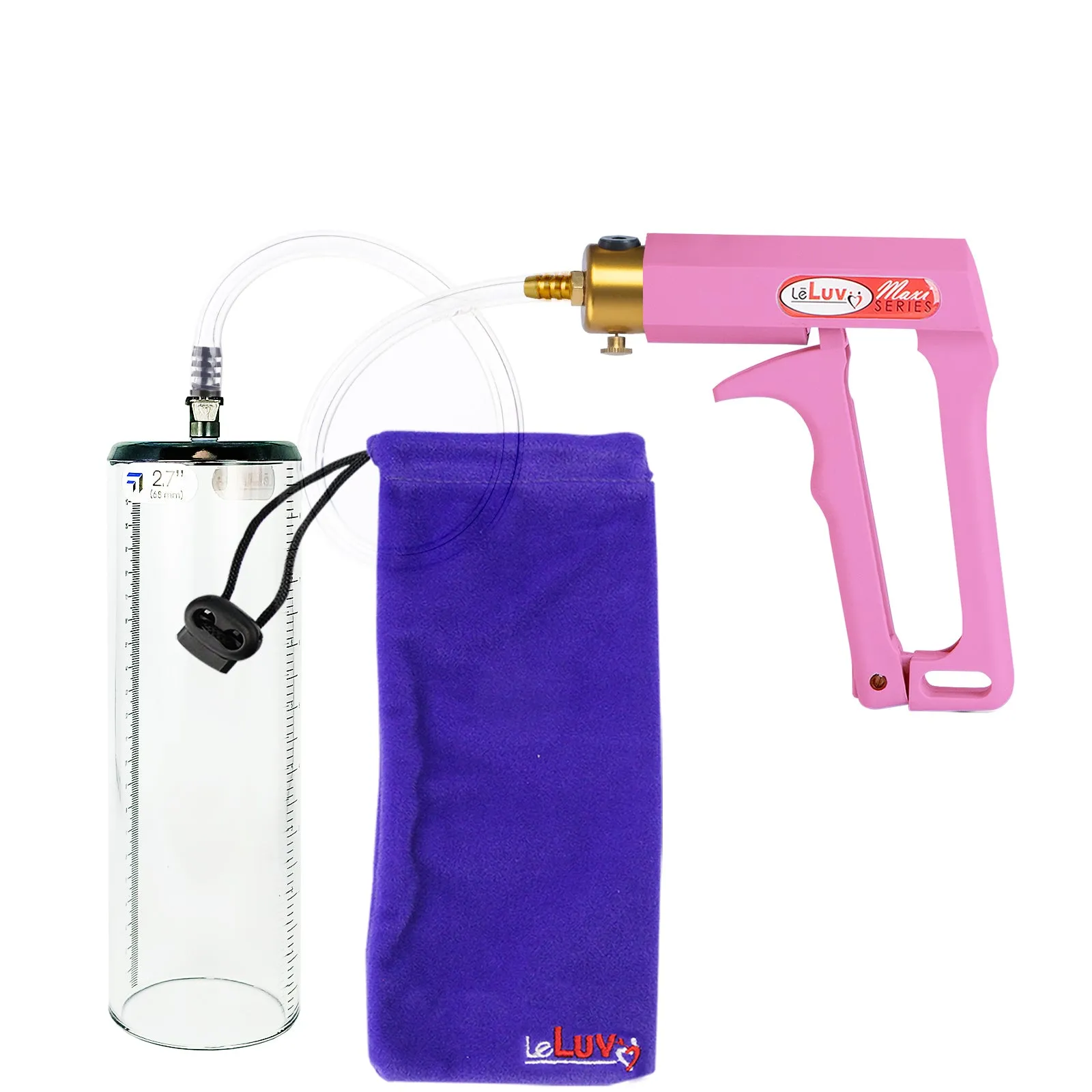 LeLuv Maxi Pink Handle Clear Hose | Penis Pump | 9" Thick Flange Cylinder