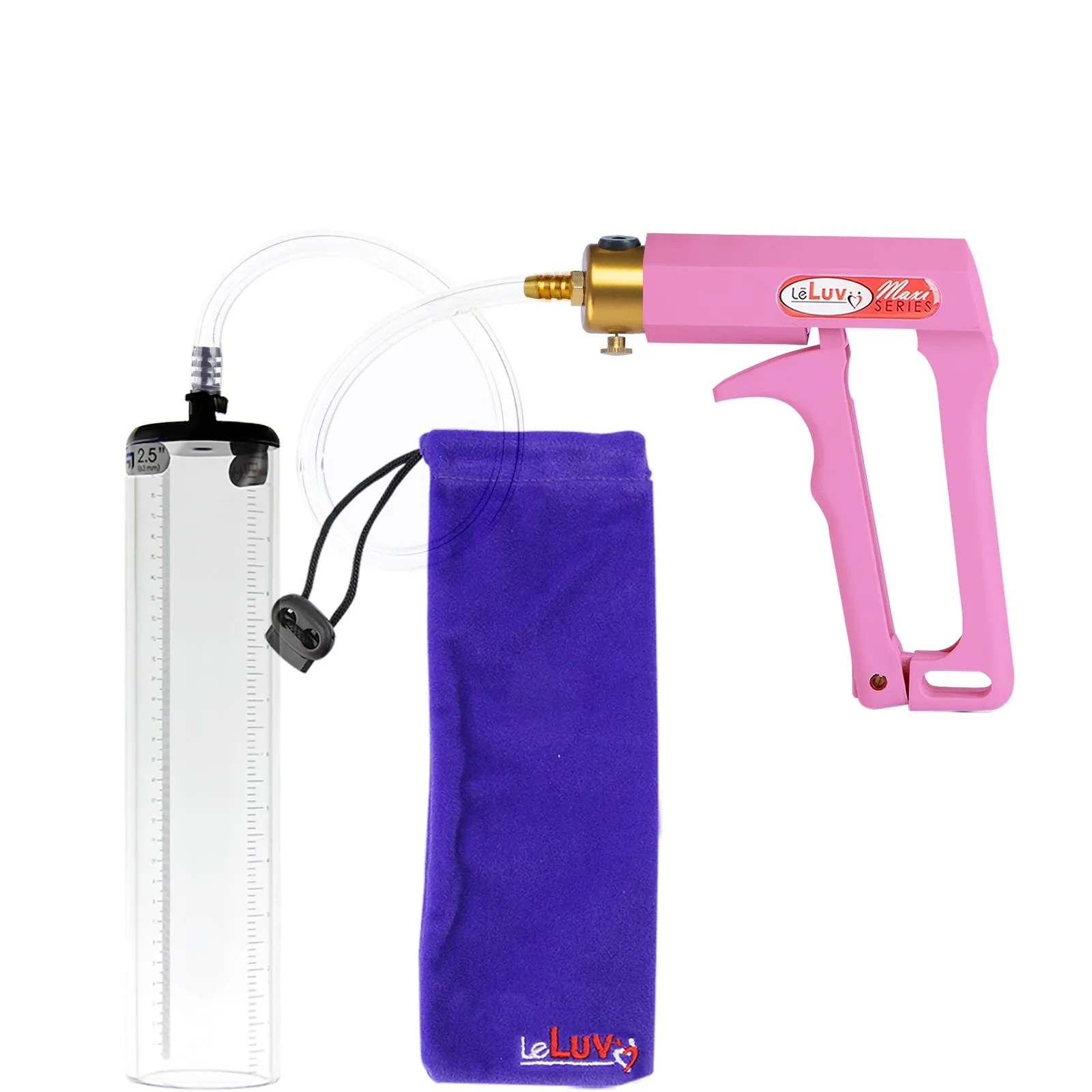 LeLuv Maxi Pink Handle Clear Hose | Penis Pump | 9" Thick Flange Cylinder