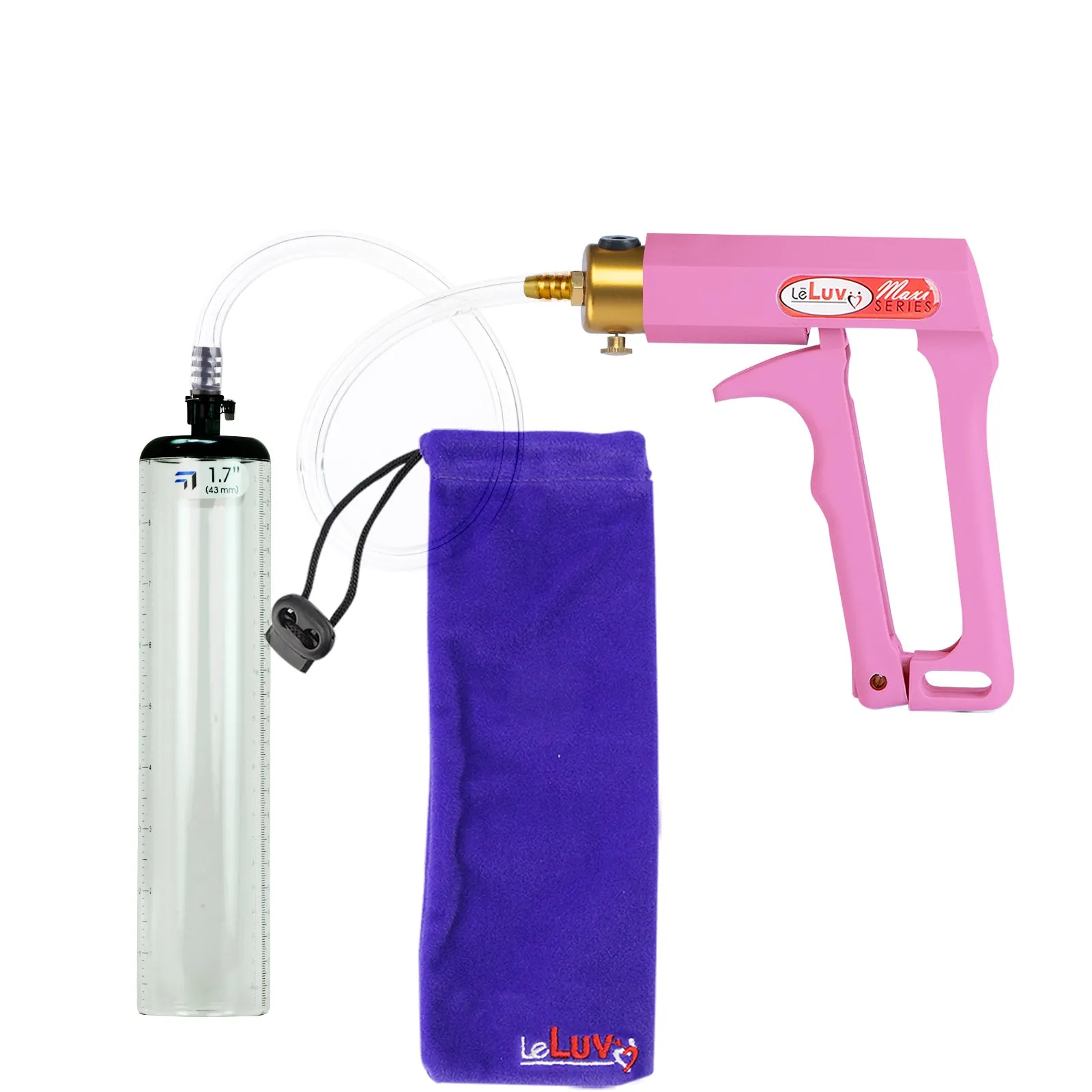 LeLuv Maxi Pink Handle Clear Hose | Penis Pump | 9" Thick Flange Cylinder