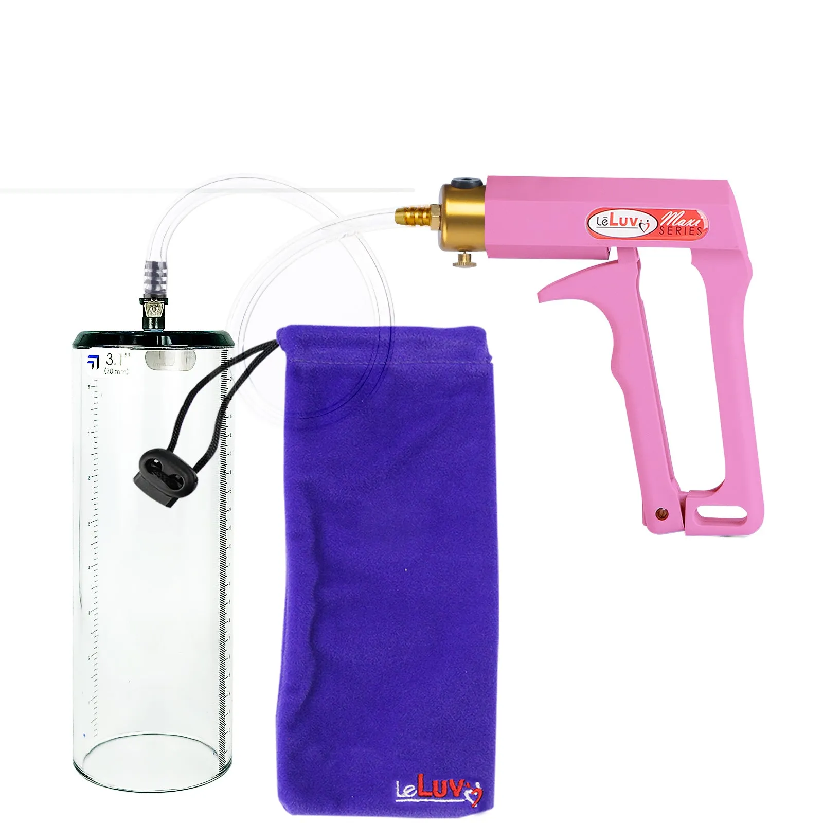 LeLuv Maxi Pink Handle Clear Hose | Penis Pump | 9" Thick Flange Cylinder