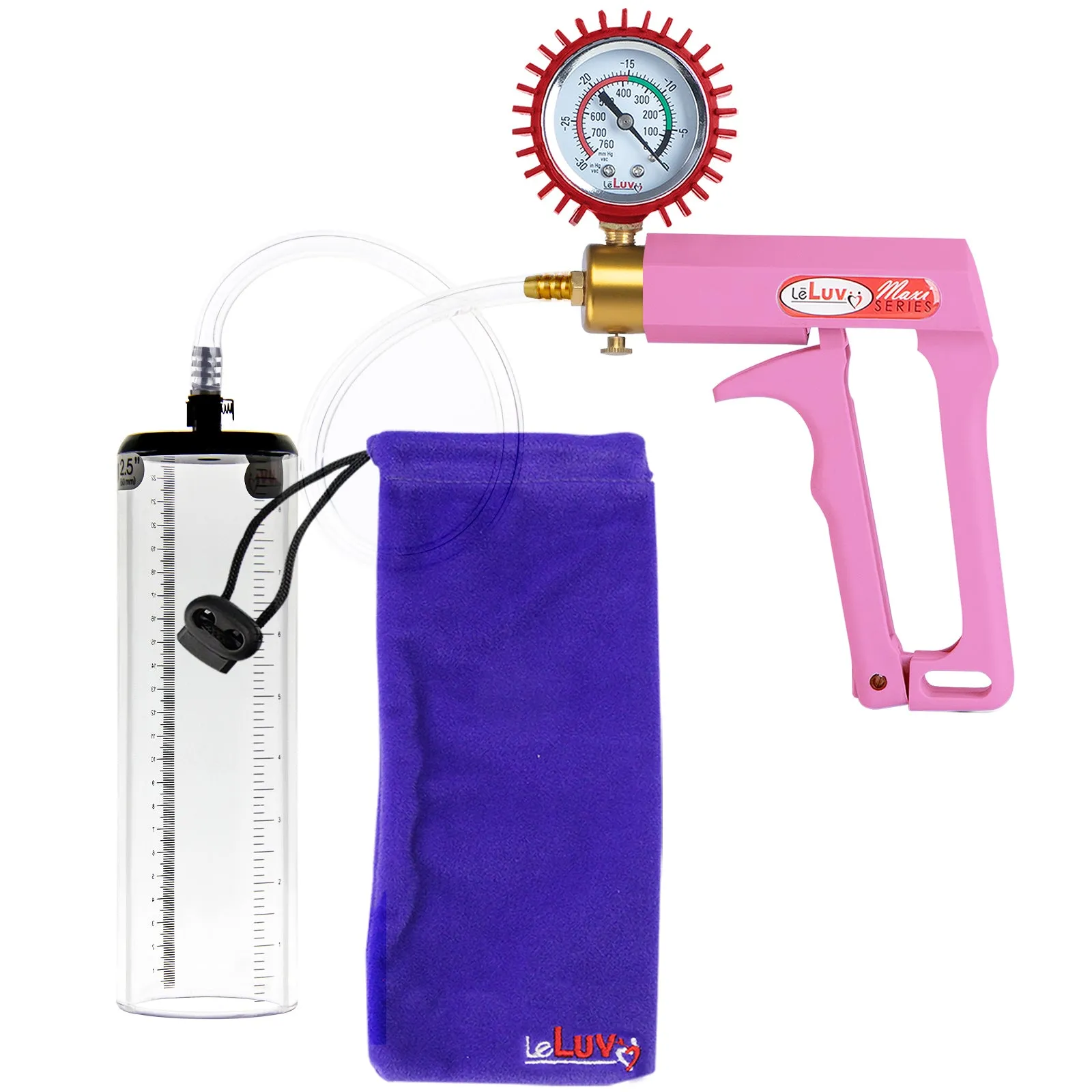 LeLuv Maxi Pink Handle Clear Hose | Penis Pump | 9" Thick Flange Cylinder