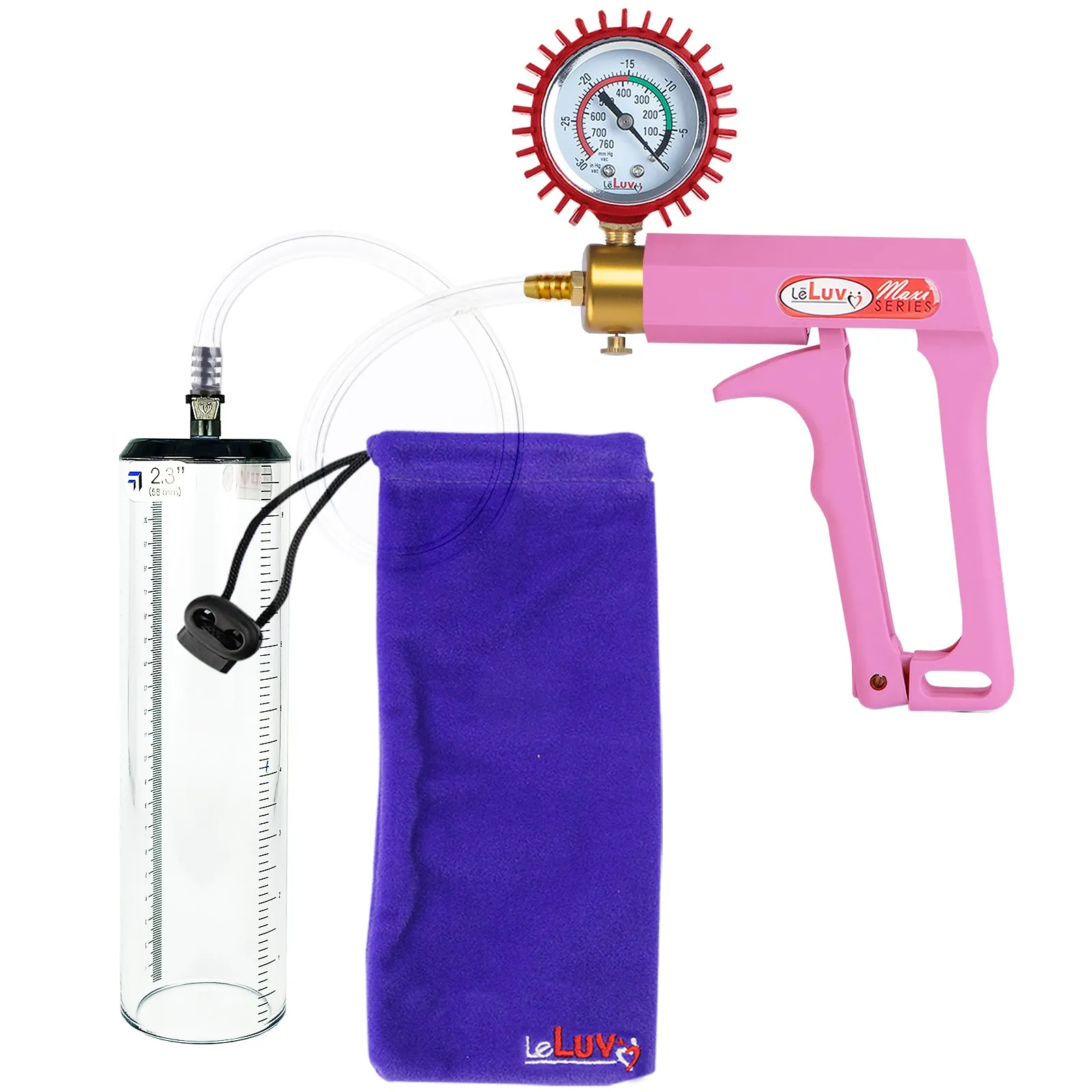 LeLuv Maxi Pink Handle Clear Hose | Penis Pump | 9" Thick Flange Cylinder