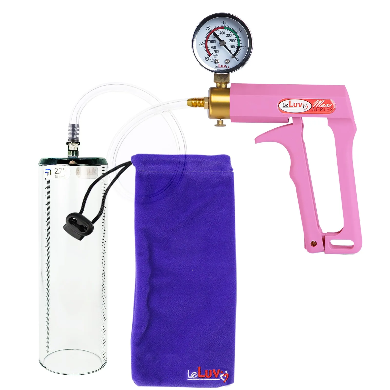 LeLuv Maxi Pink Handle Clear Hose | Penis Pump | 9" Thick Flange Cylinder