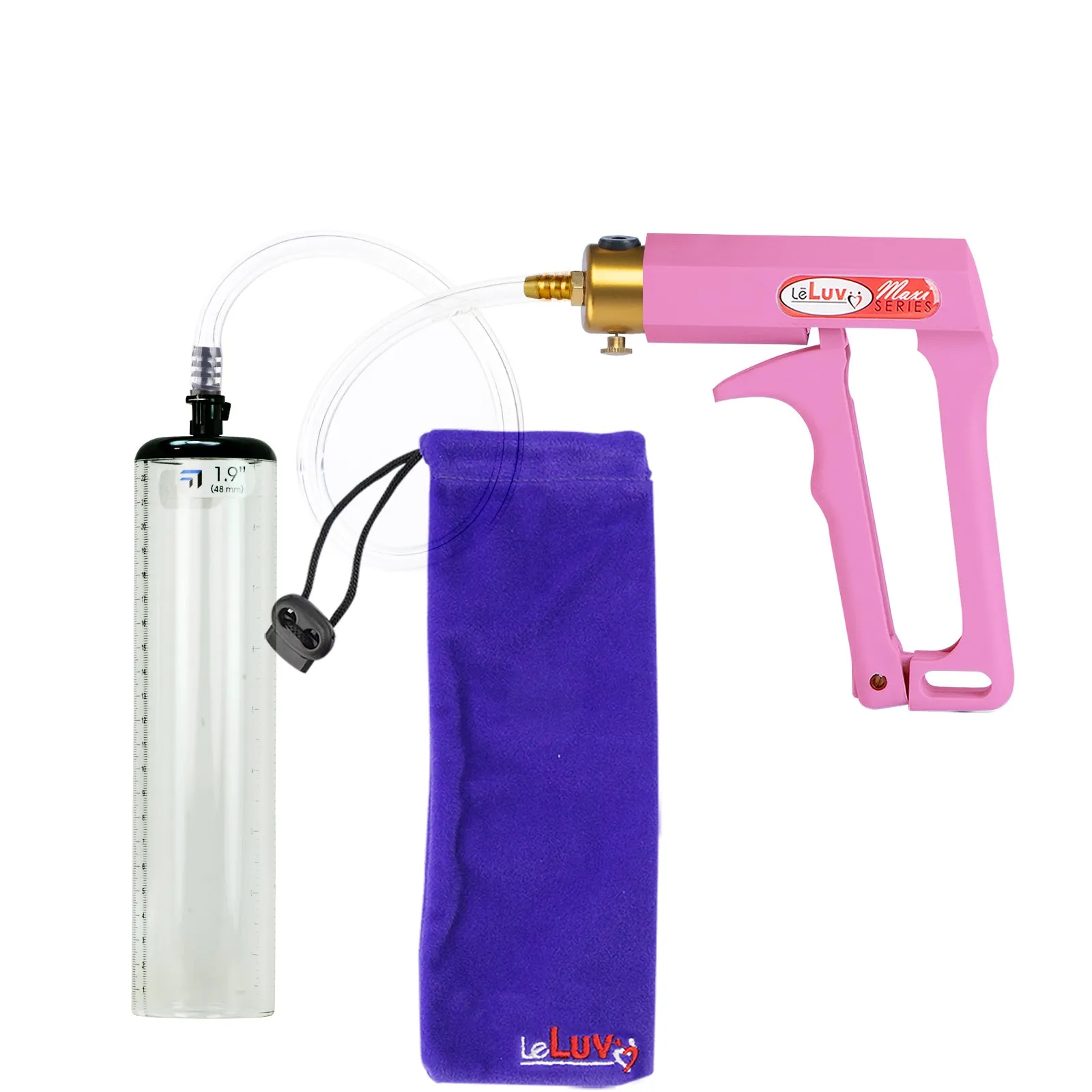 LeLuv Maxi Pink Handle Clear Hose | Penis Pump | 9" Thick Flange Cylinder