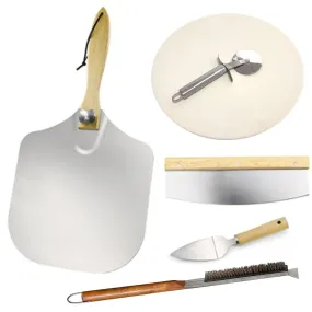 Lifespace 6pc Pizza Bundle Kit - 13" Pizza Stone, Peel, Rocker Slicer, Wheel Cutter, Lifter & Brush