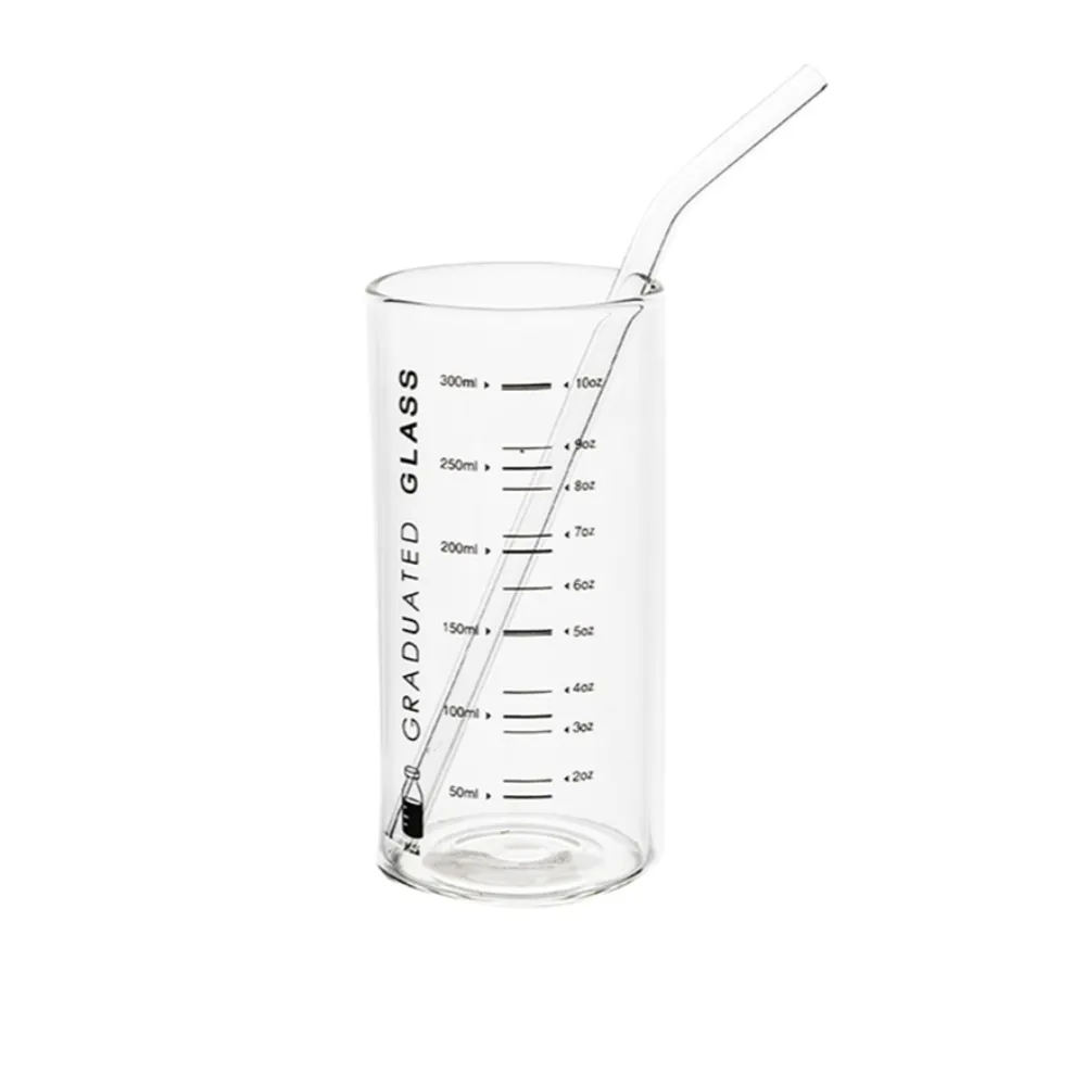 Measuring Cup Glass With Straw