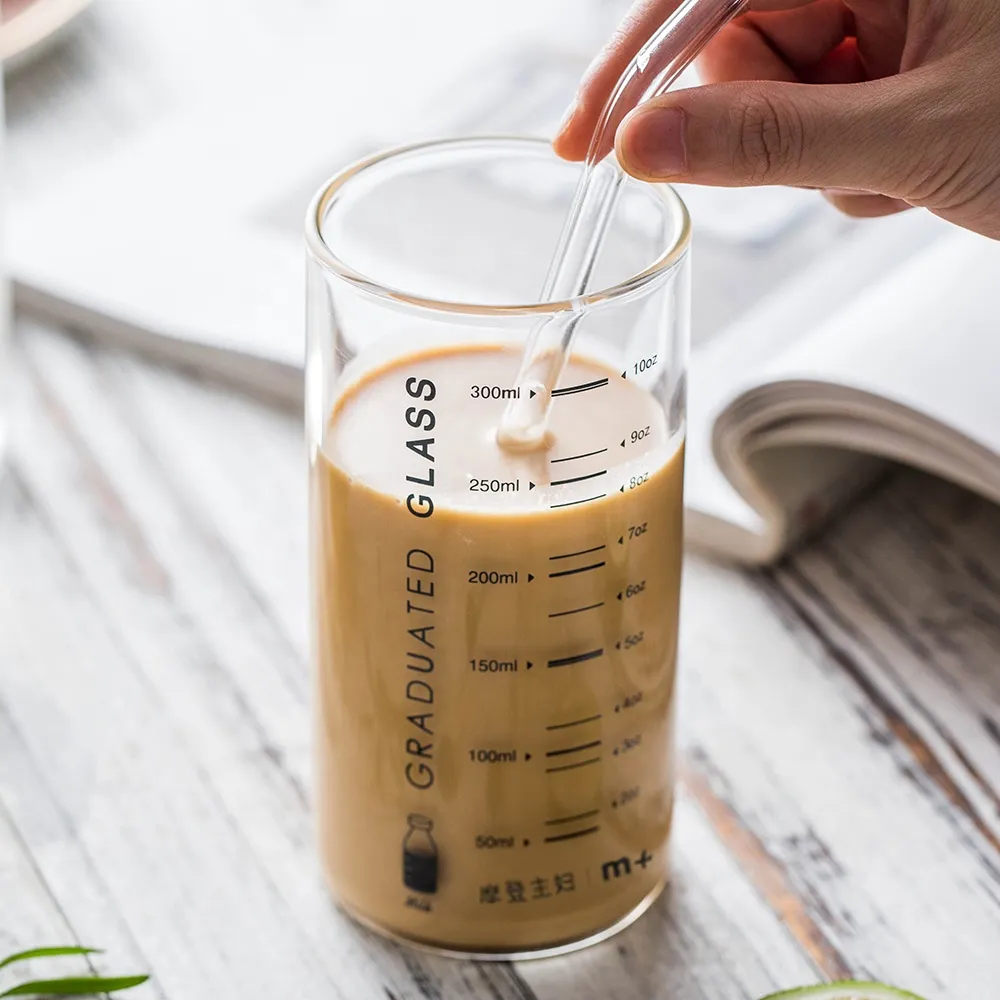 Measuring Cup Glass With Straw