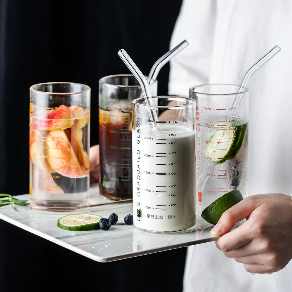 Measuring Cup Glass With Straw