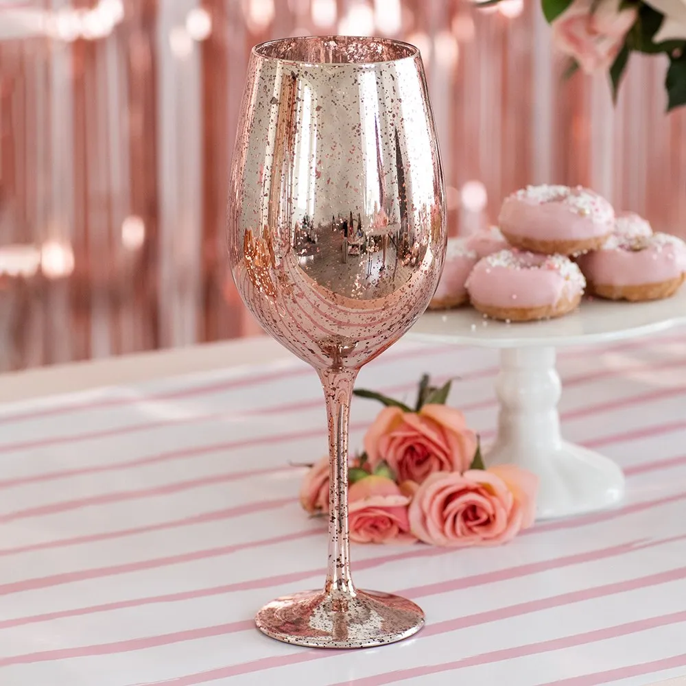 Metallic Rose Gold Crackle Stemmed Glass