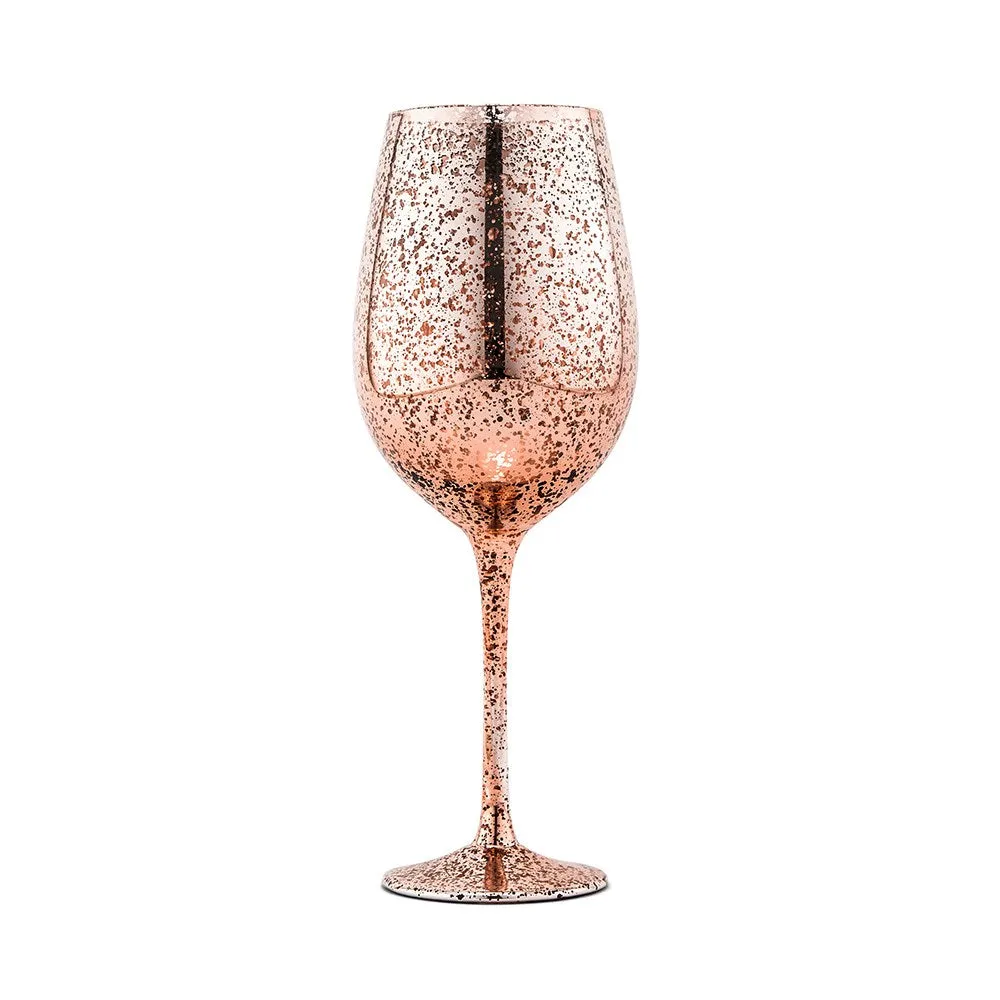 Metallic Rose Gold Crackle Stemmed Glass