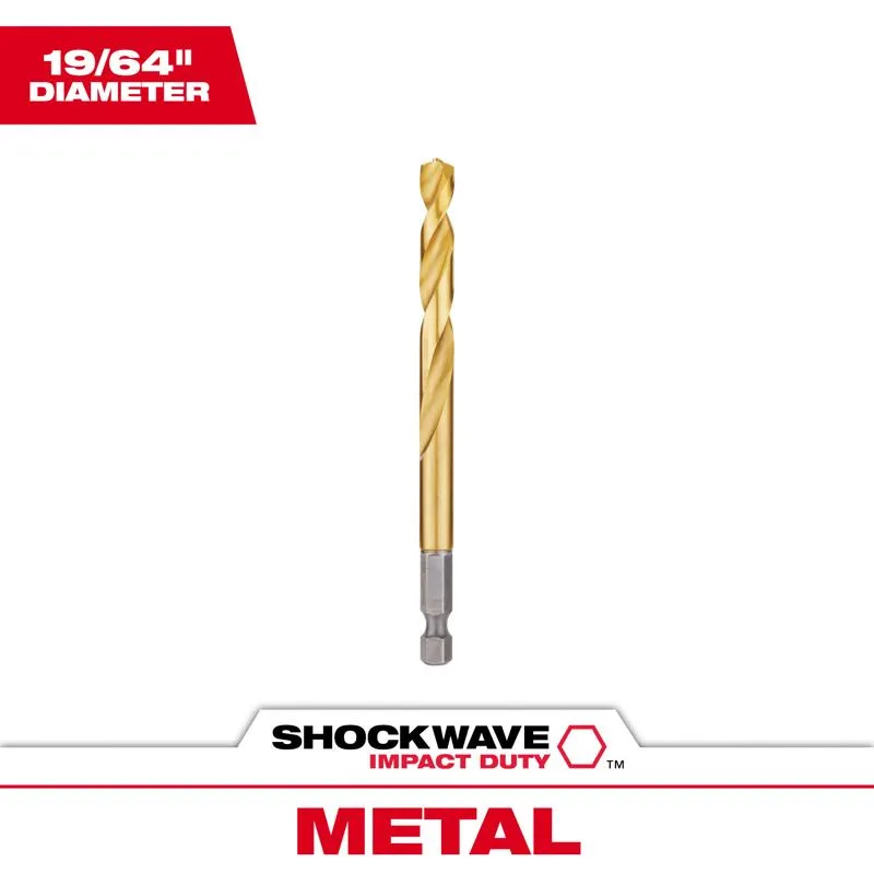 Milwaukee Shockwave 19/64 in. X 4.37 in. L Titanium Red Helix Drill Bit Hex Shank 1 pc