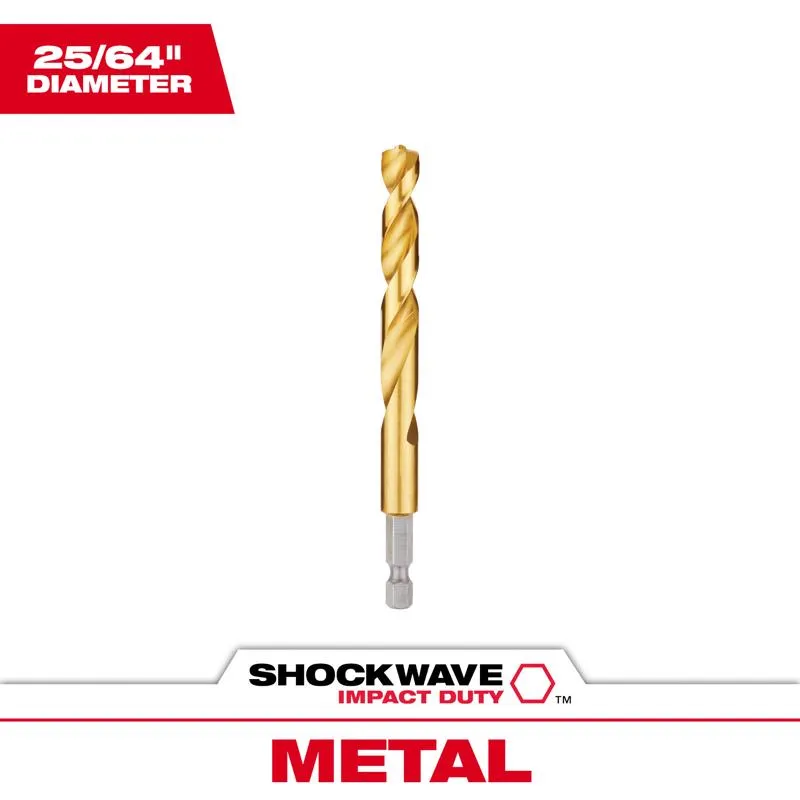 Milwaukee Shockwave 25/64 in. X 4-11/16 in. L Titanium Red Helix Drill Bit Hex Shank 1 pc