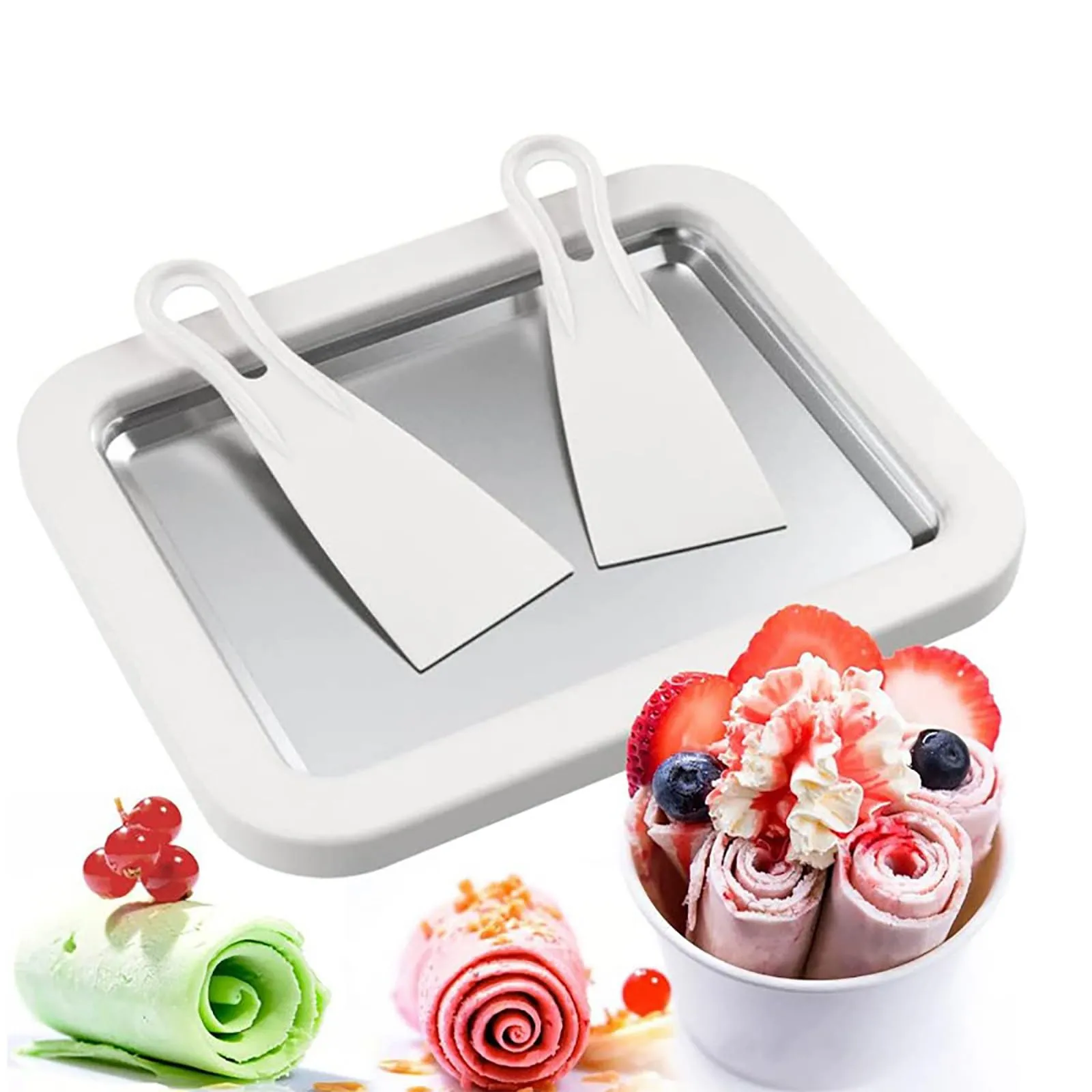 Mini Frozen Yogurt & Ice Cream Maker Pan – Create Rolled Ice Cream Delights at Home with Spatulas for a Sweet Treat Experience