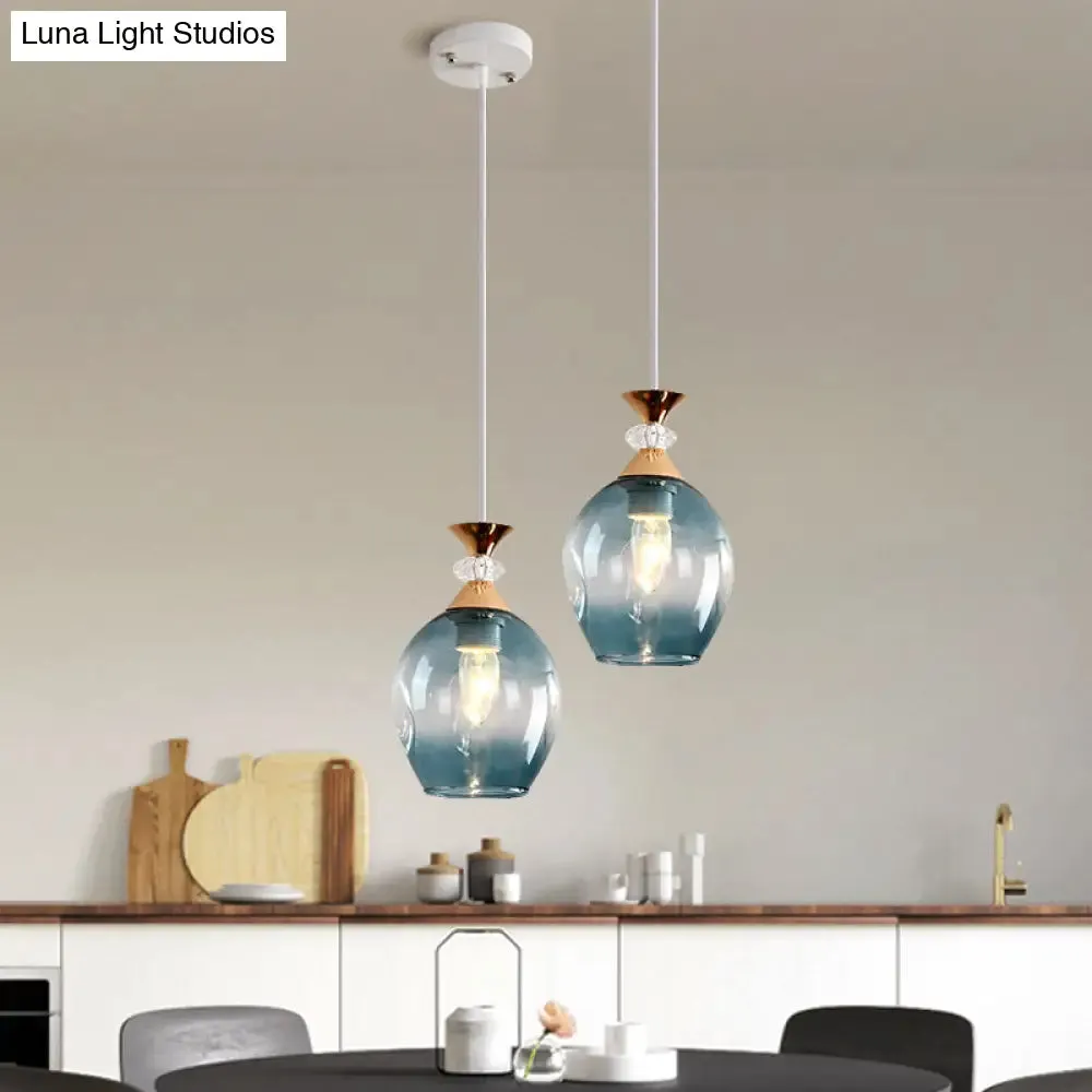 Modern Cup-Shaped Glass Pendant Light with Multi-Colored Dimples