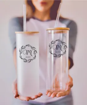 Monogram Letter and Wreath Can Cup