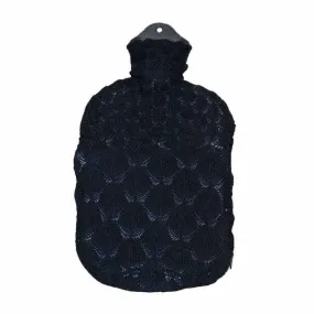 Natural Rubber Hot Water Bottle - Black Knitted