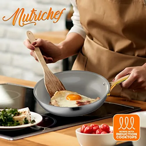 NutriChef Kitchenware Pots & Pans Set - 16-Piece Set Clad Kitchen Cookware with Nylon Utensils, Fry Pan Interior Coated with Prestige Ceramic Non-Stick Coating, Stylish Kitchen Cookware