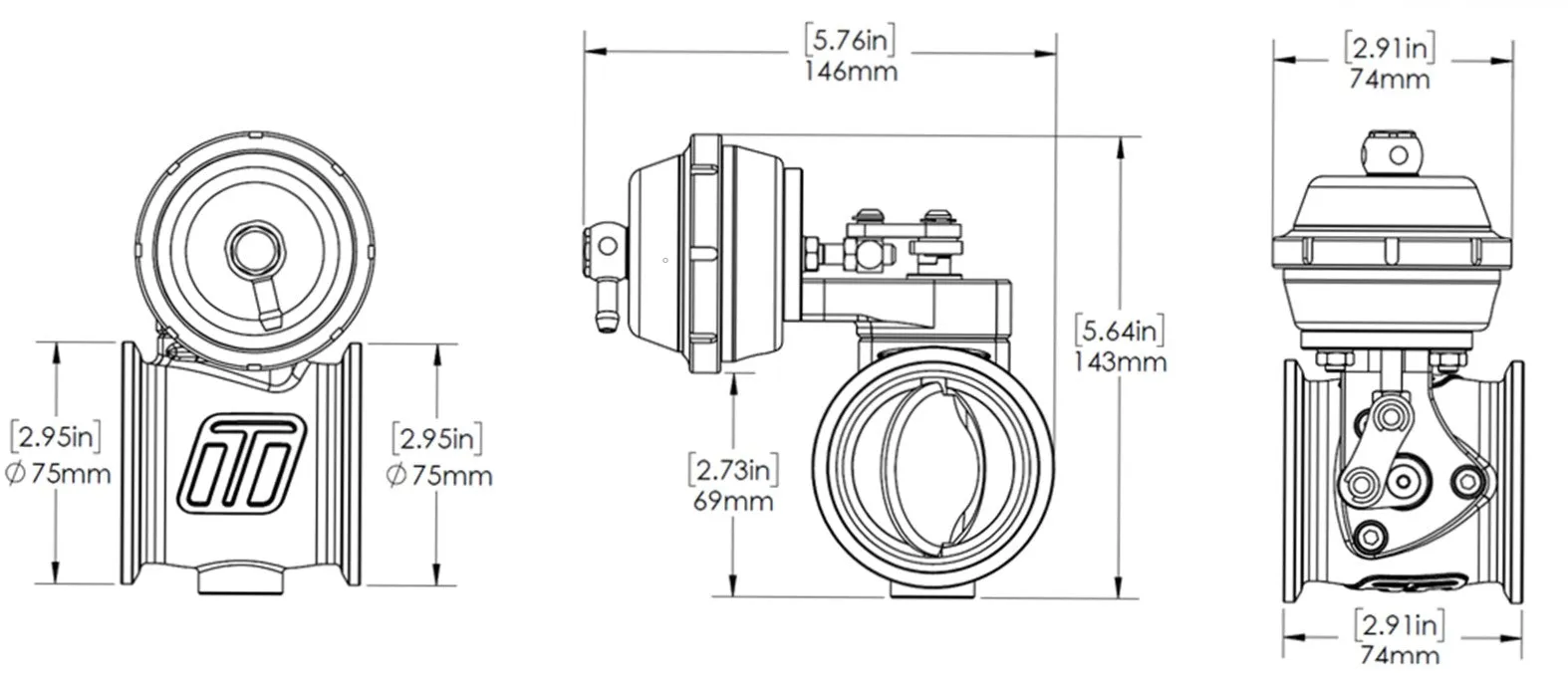 Pneumatic StraightGate50 (Vacuum-Based) 6 InHg External Wastegate (Black)