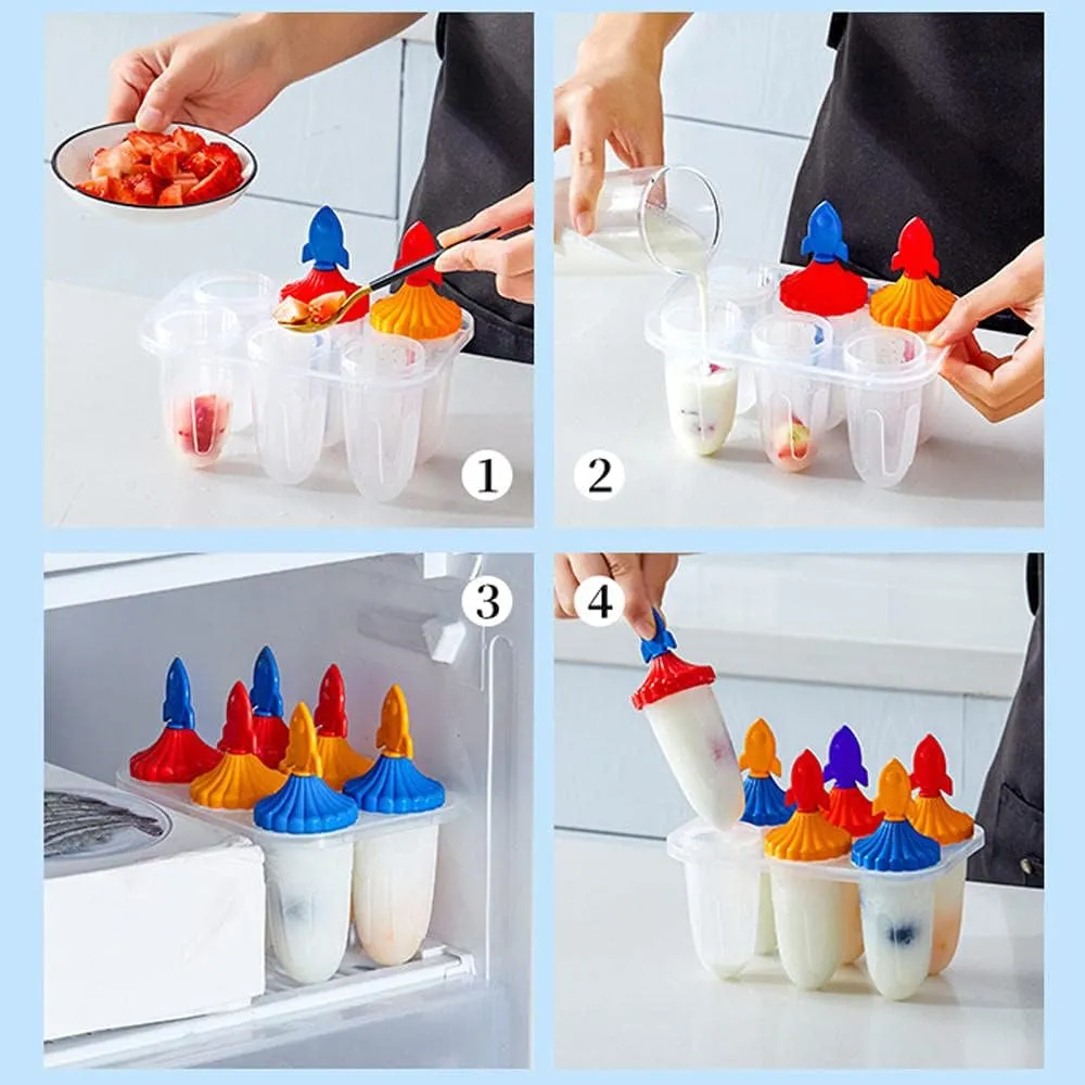 Rocket Design 6pc Ice Candy Mold/Popsicle Maker.