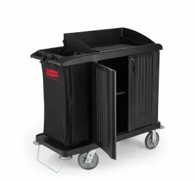 RUBBERMAID COMPACT CART W/DOOR, VINYL BAG, BUMPER & VACUUM HOLDER BLACK