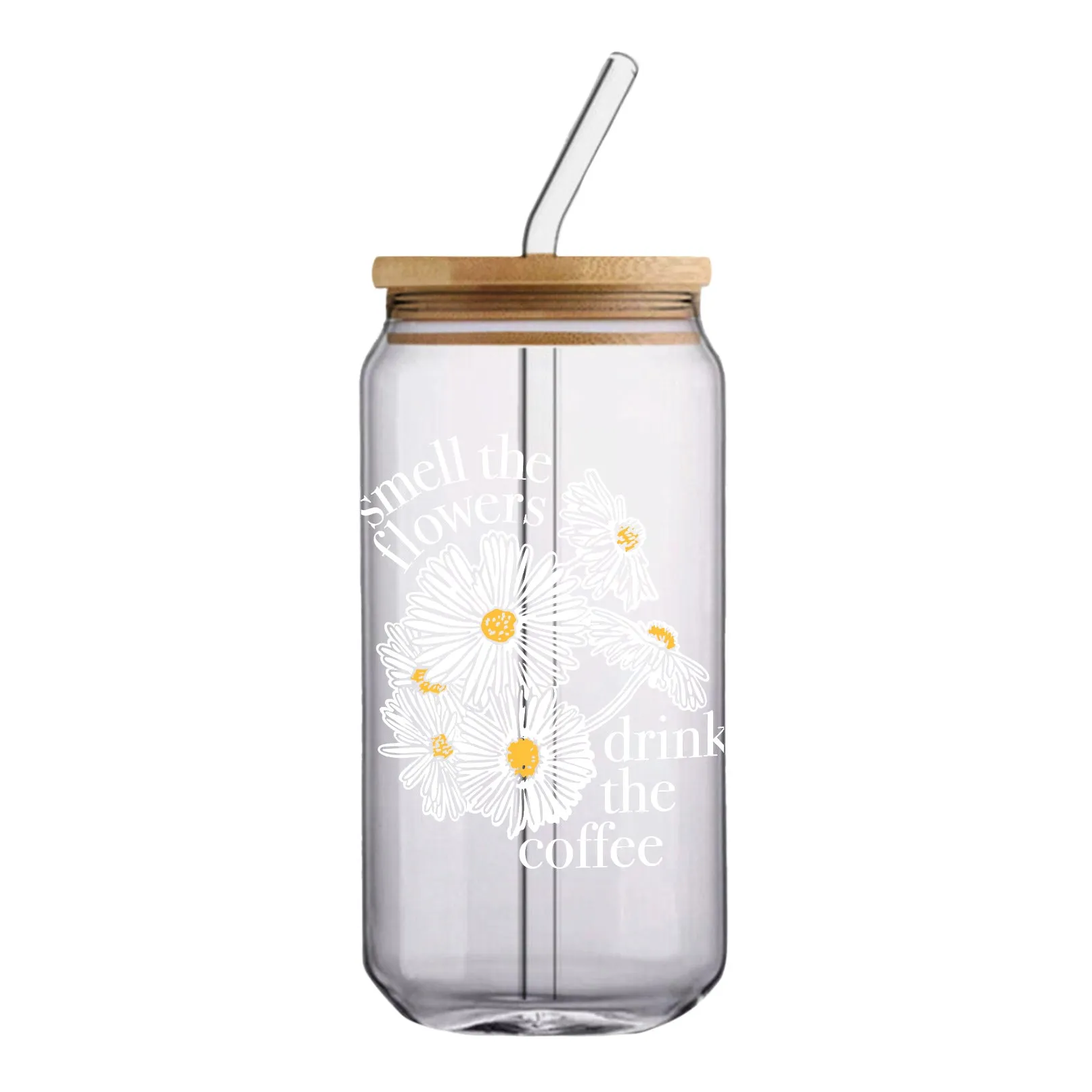 Smell the Flowers Canned Pint Glass w/Lid and Straw